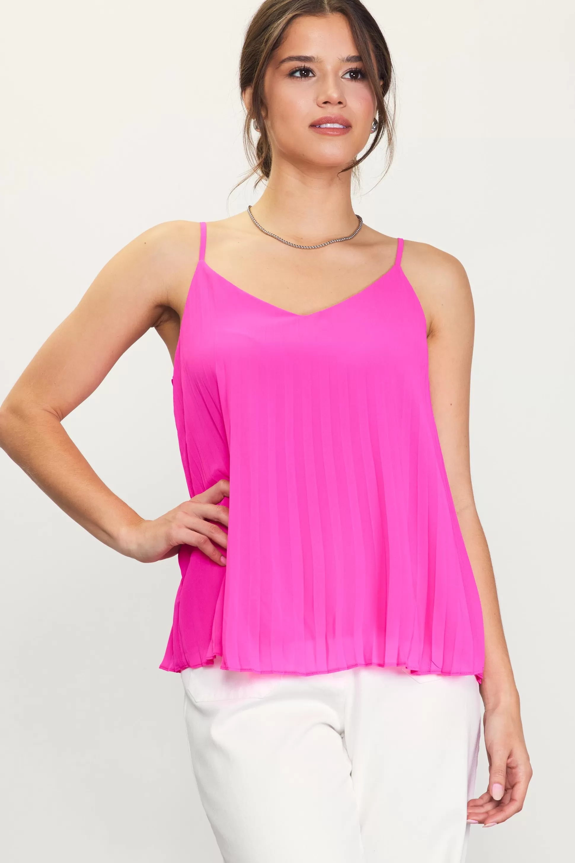 SKIES ARE BLUE Sleeveless Tops>Back Strap Detail Pleated Cami Prettyinpink