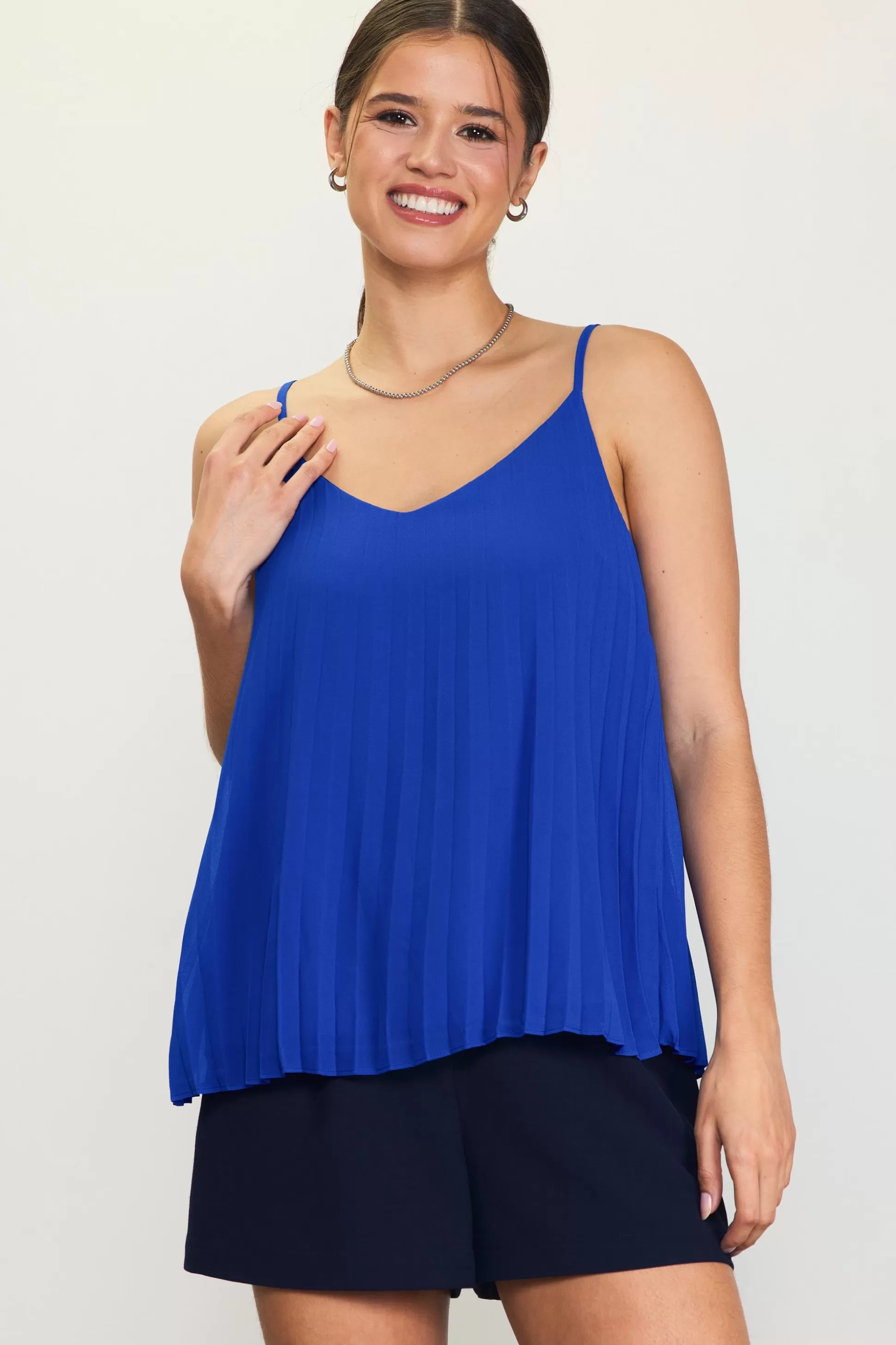 SKIES ARE BLUE Sleeveless Tops>Back Strap Detail Pleated Cami Neonblue