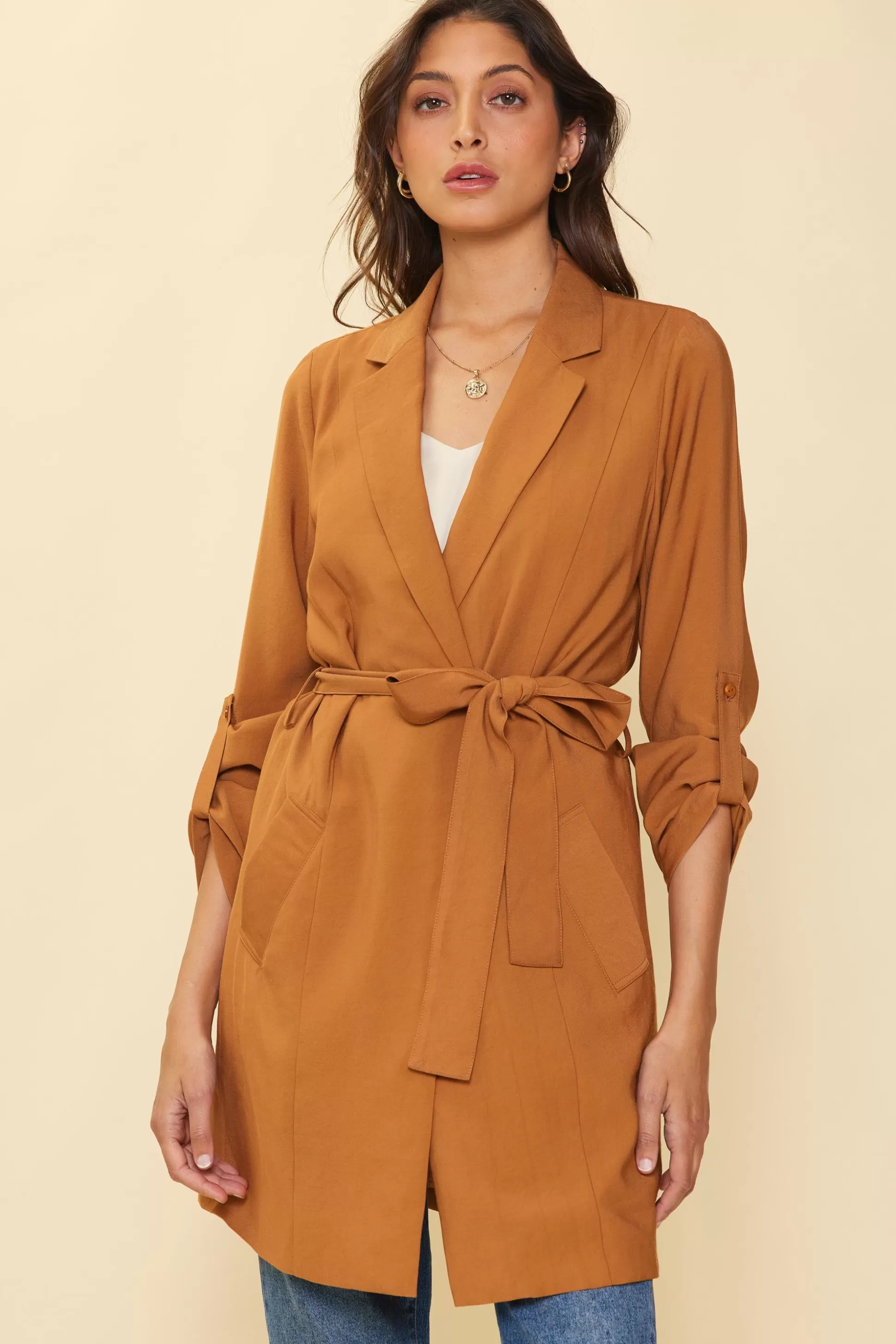 SKIES ARE BLUE Outerwear>Belted Trench Coat Gingerbrown