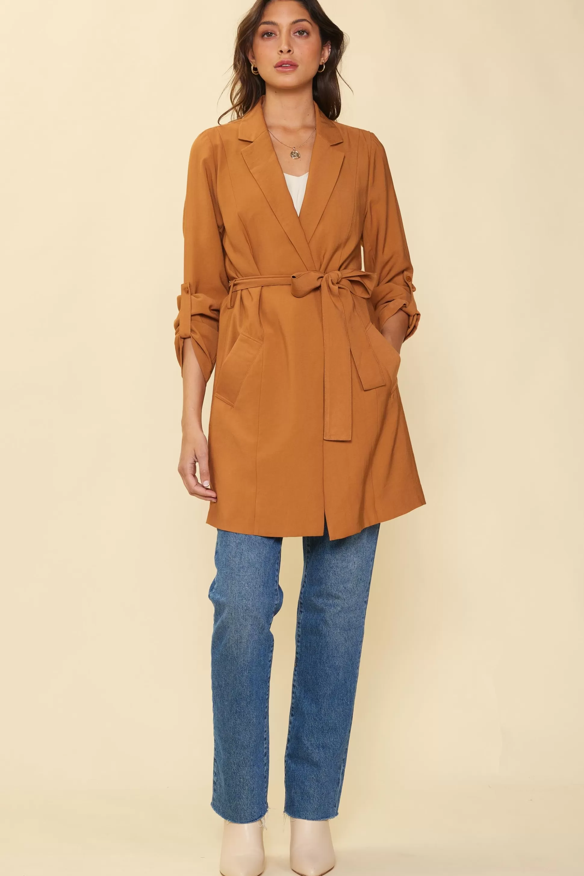 SKIES ARE BLUE Outerwear>Belted Trench Coat Gingerbrown