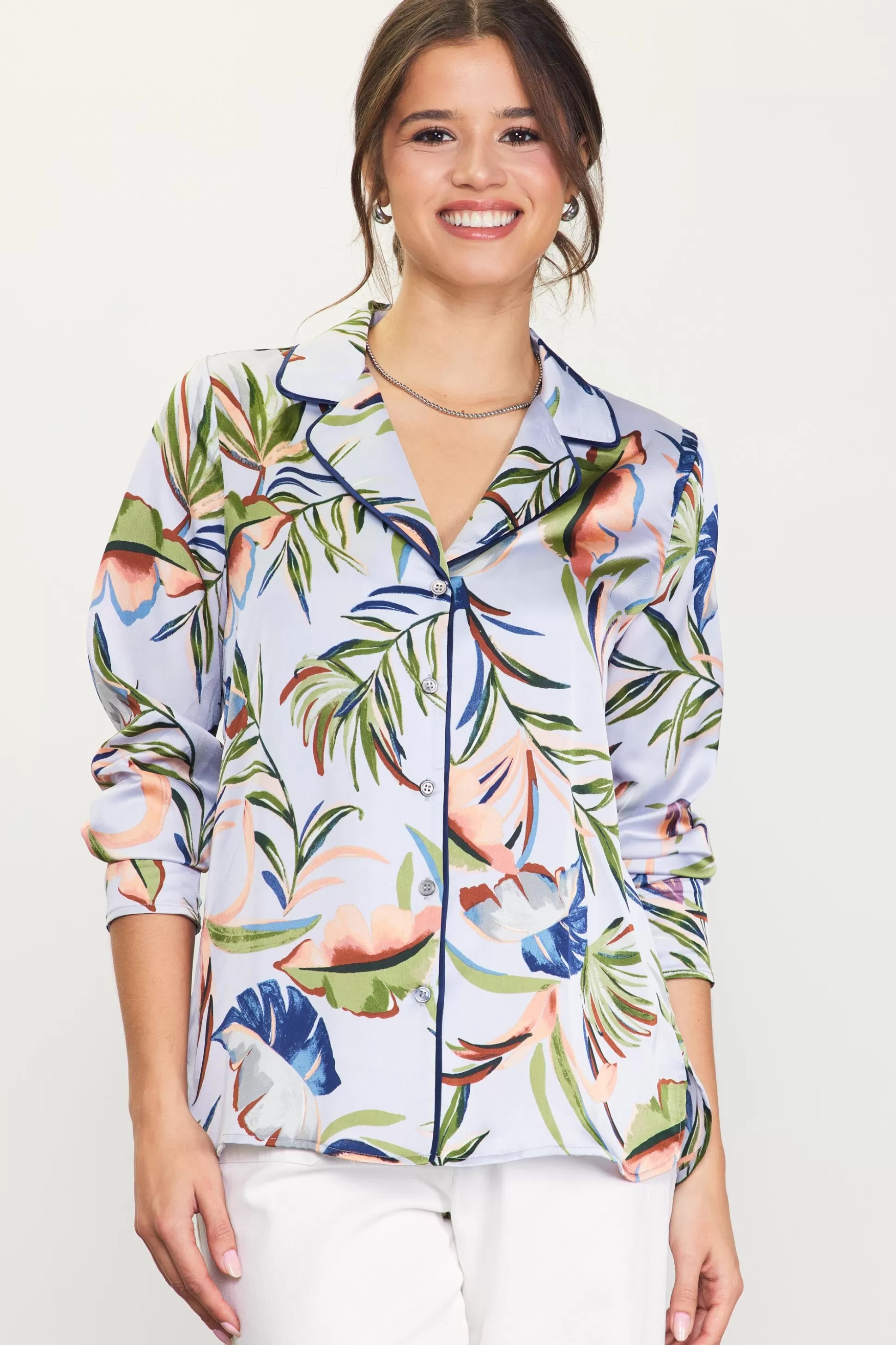 SKIES ARE BLUE Blouses | Long Sleeve Tops>Bianca Floral Print Longsleeve Blouse Silver-green