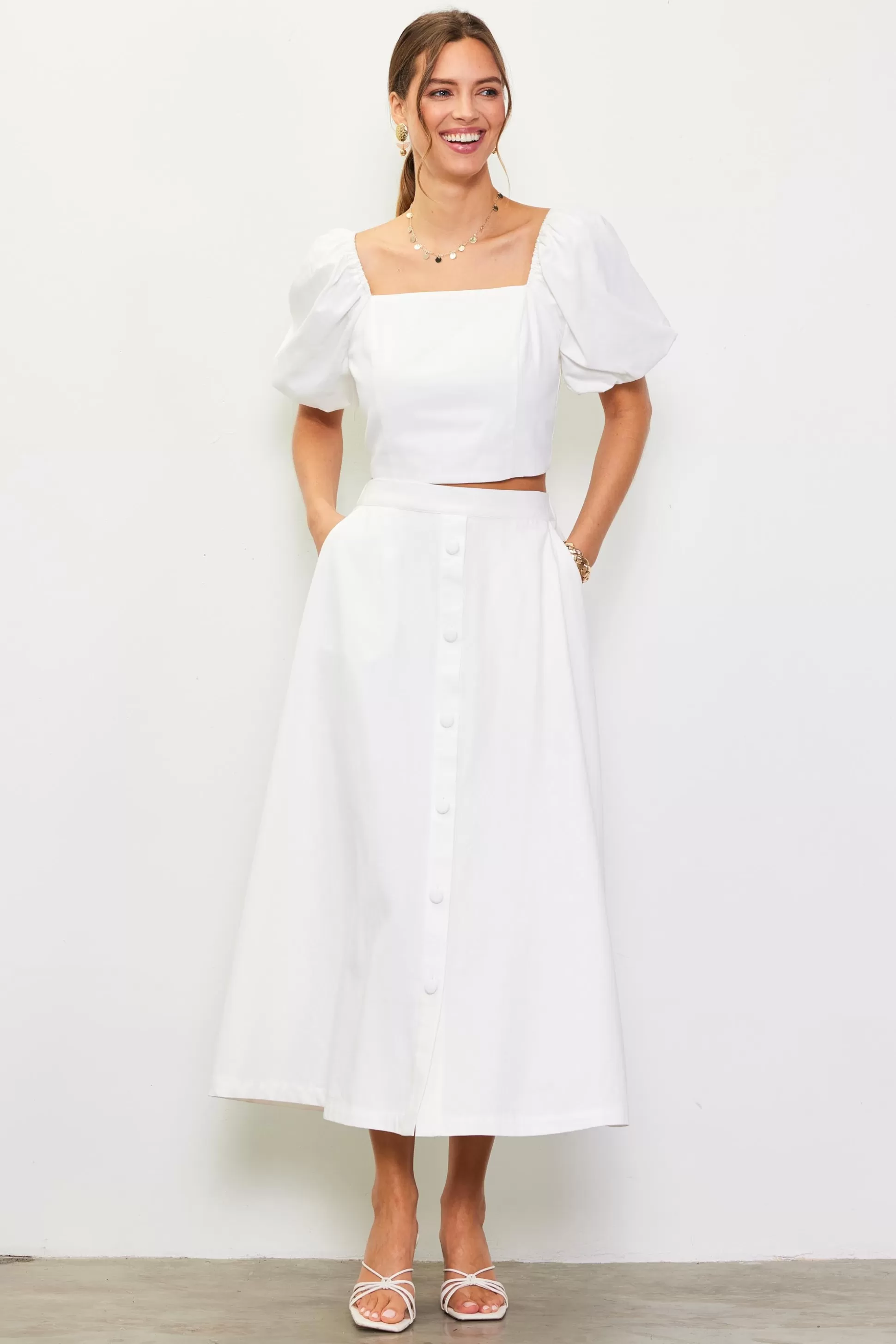 SKIES ARE BLUE Skirts>Button Down Maxi Skirt Offwhite