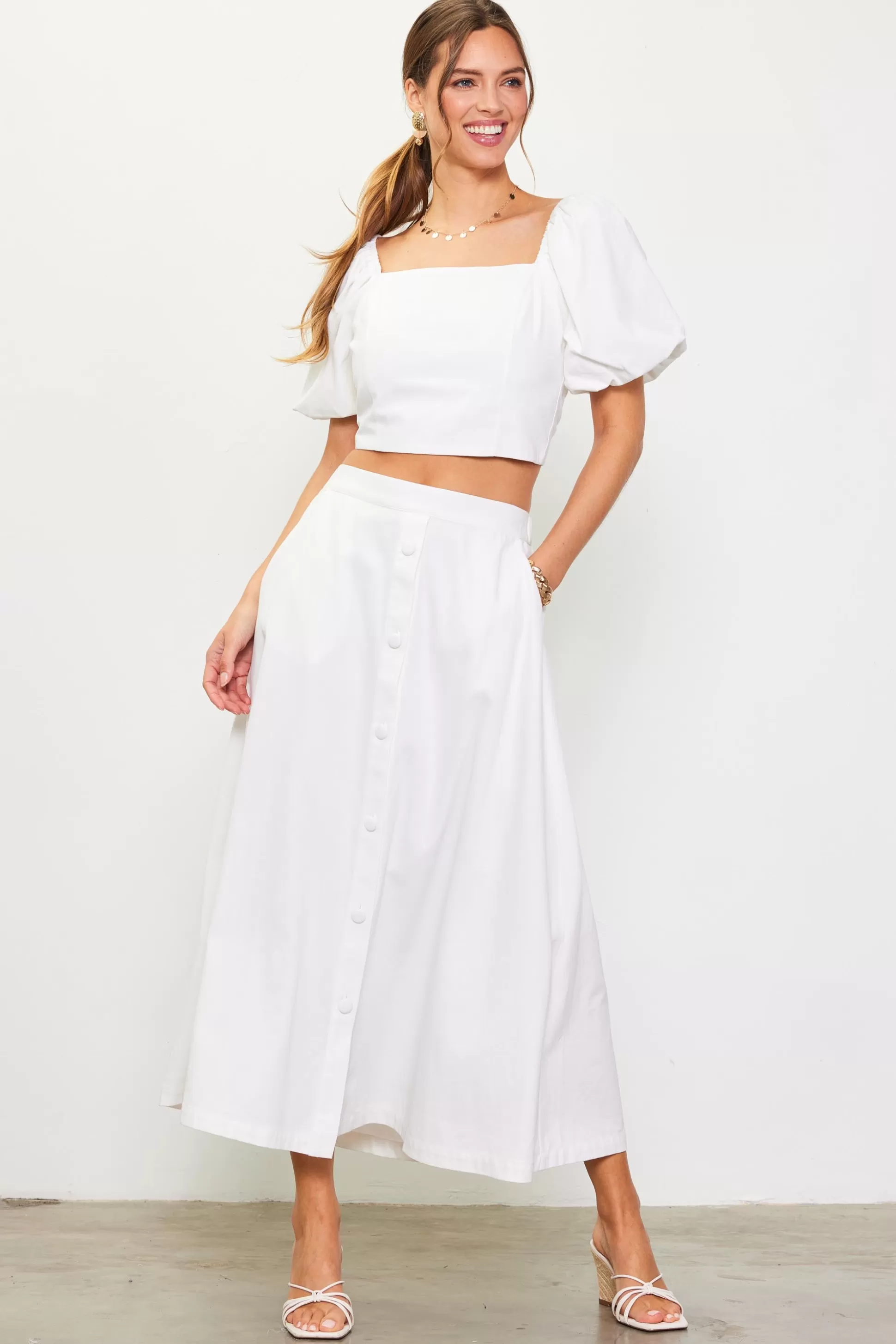 SKIES ARE BLUE Skirts>Button Down Maxi Skirt Offwhite