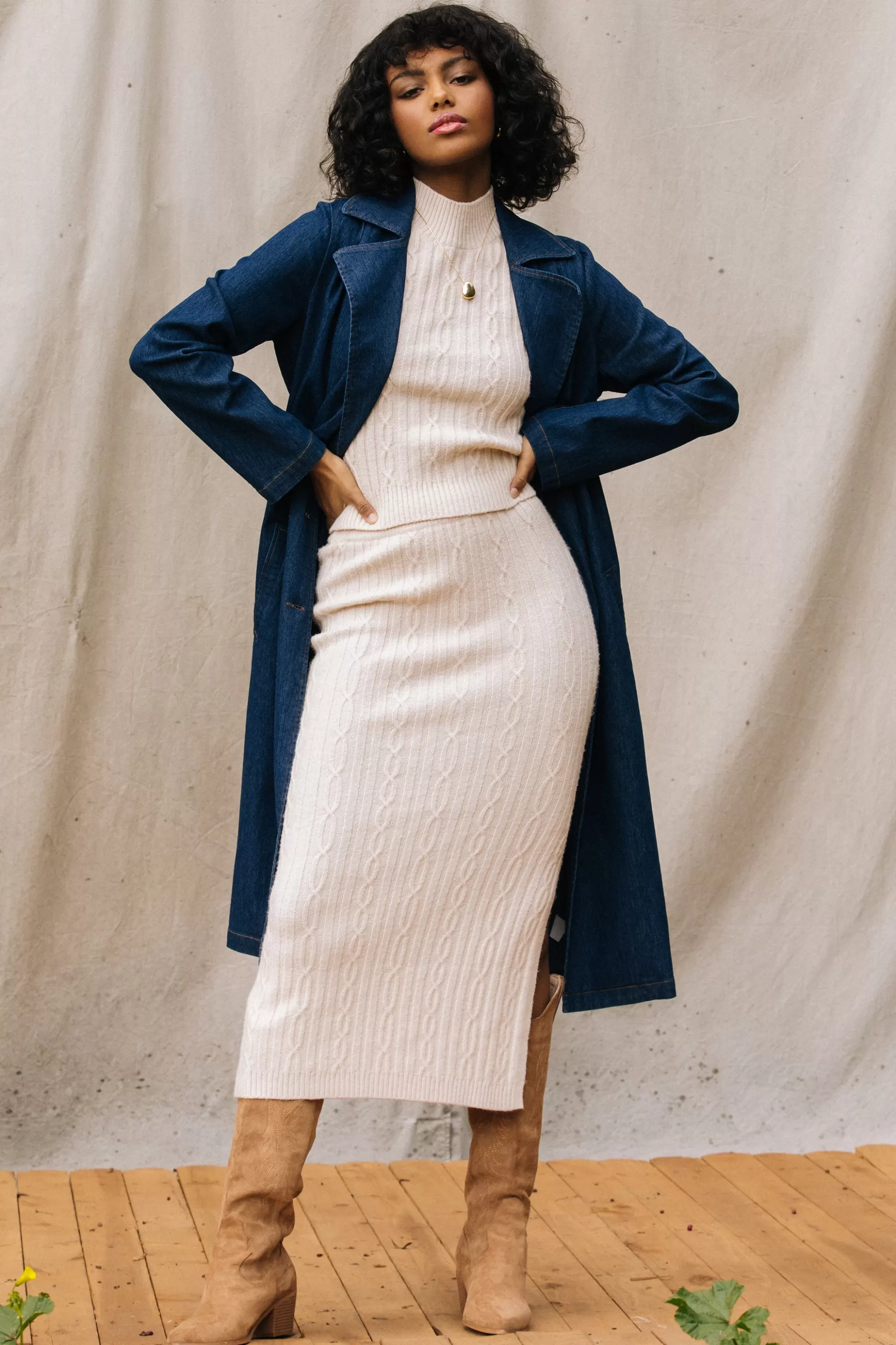 SKIES ARE BLUE Skirts>Cable Knit Midi Skirt Beige