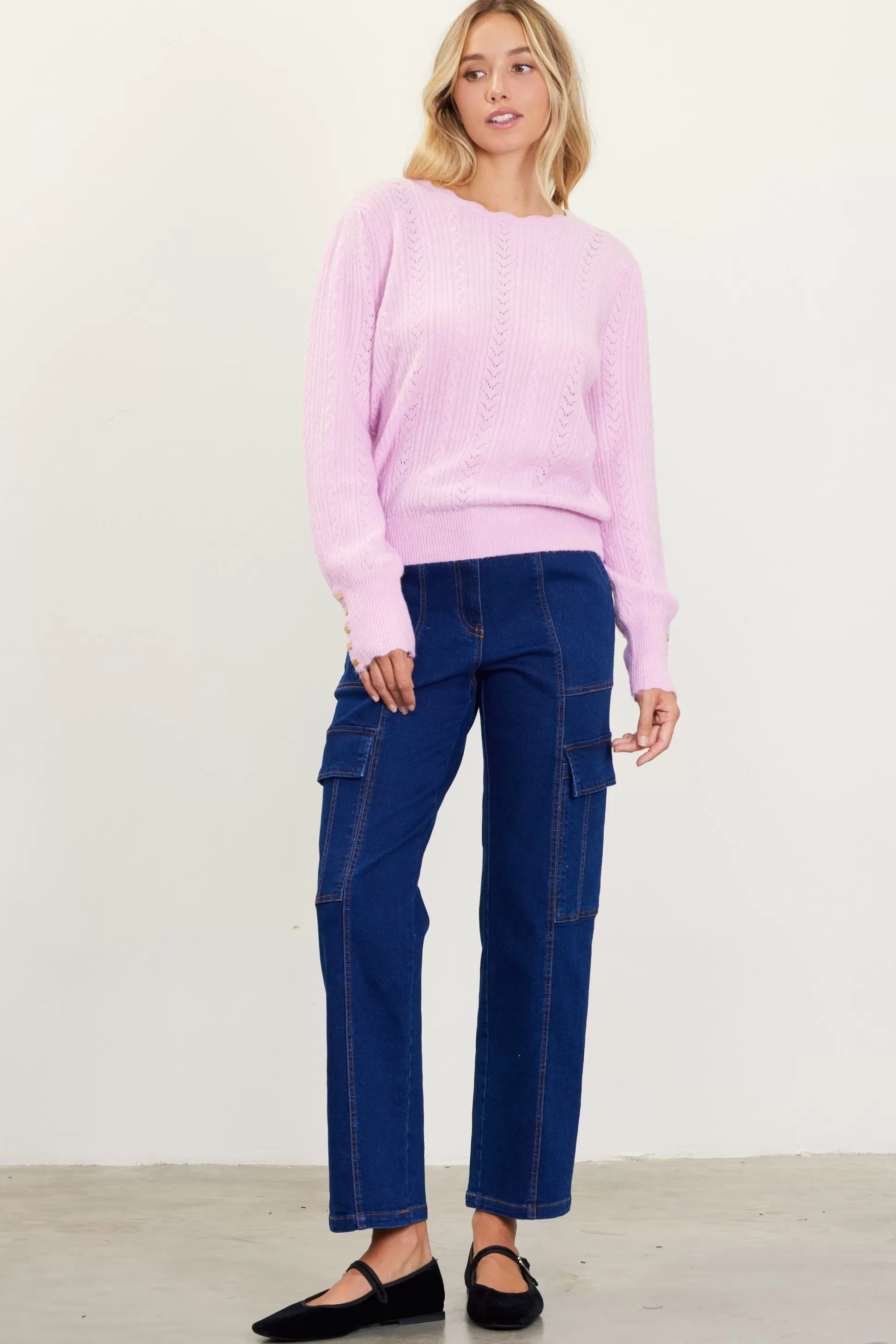 SKIES ARE BLUE Sweaters>Cable Knit Sweater Petalpink