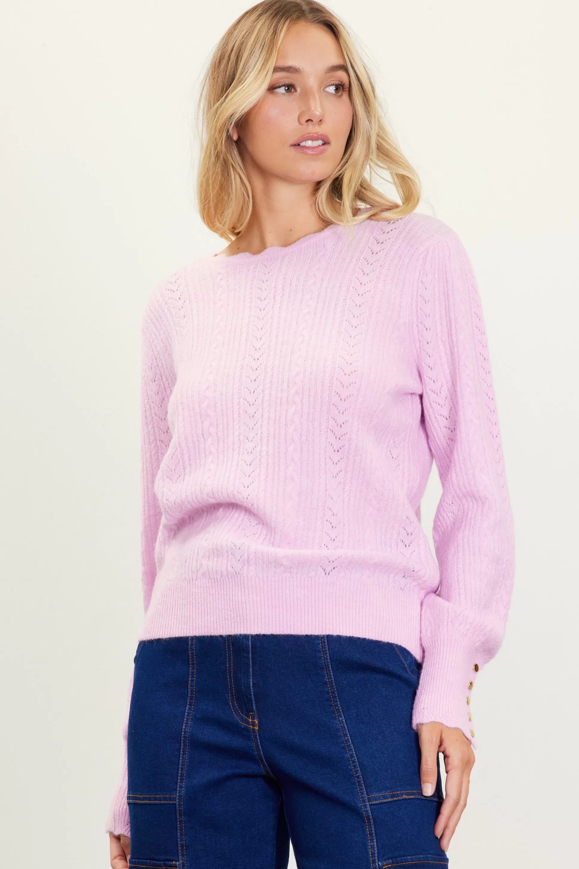 SKIES ARE BLUE Sweaters>Cable Knit Sweater Petalpink