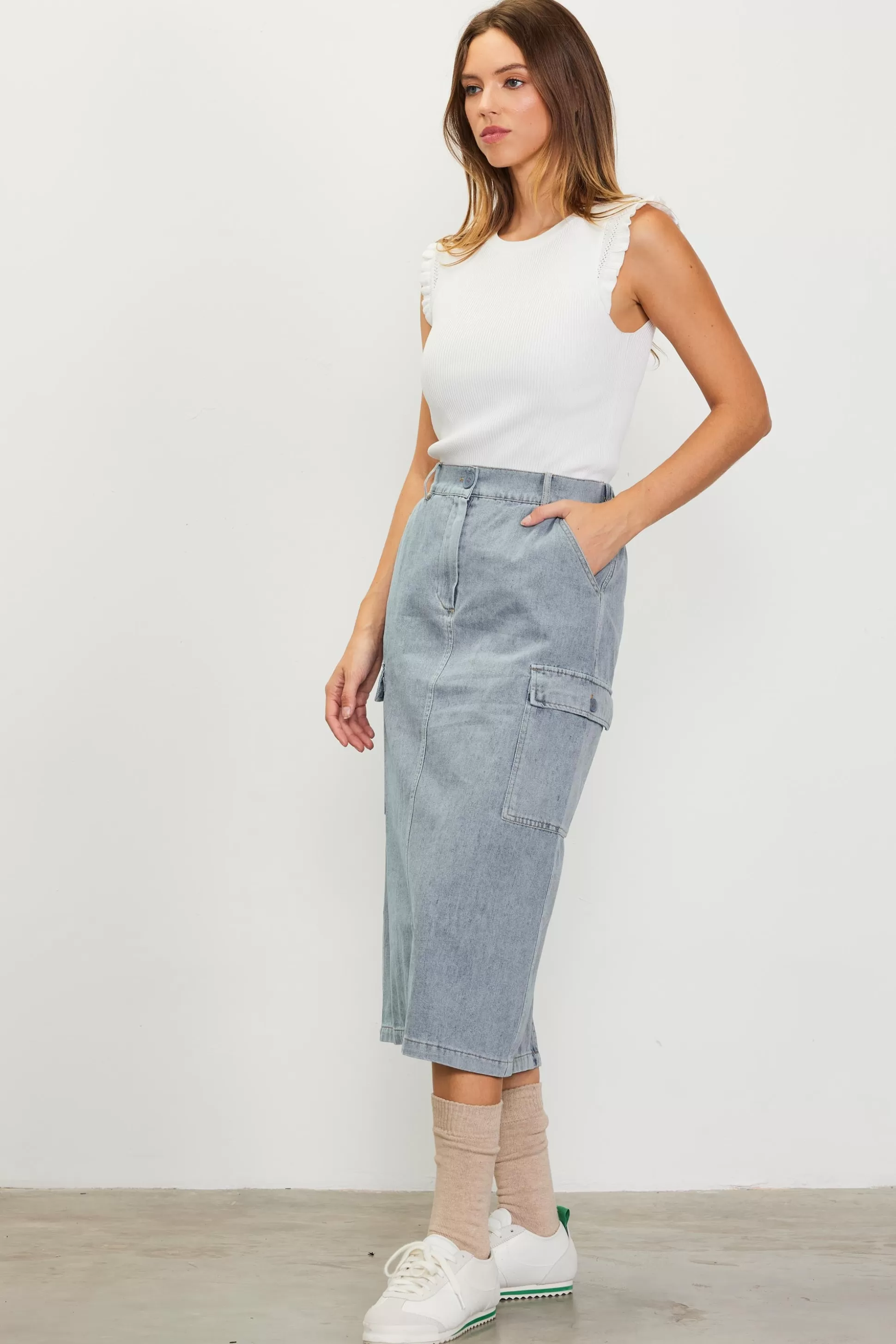 SKIES ARE BLUE Skirts>Cargo Detail Midi Skirt Denim