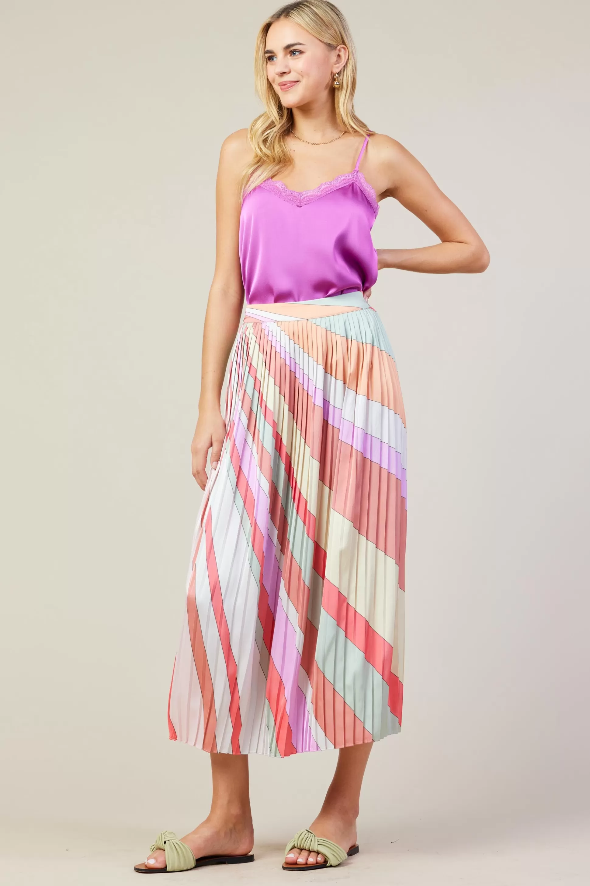 SKIES ARE BLUE Skirts>Carmine Print Pleated Midi Skirt Multistripe