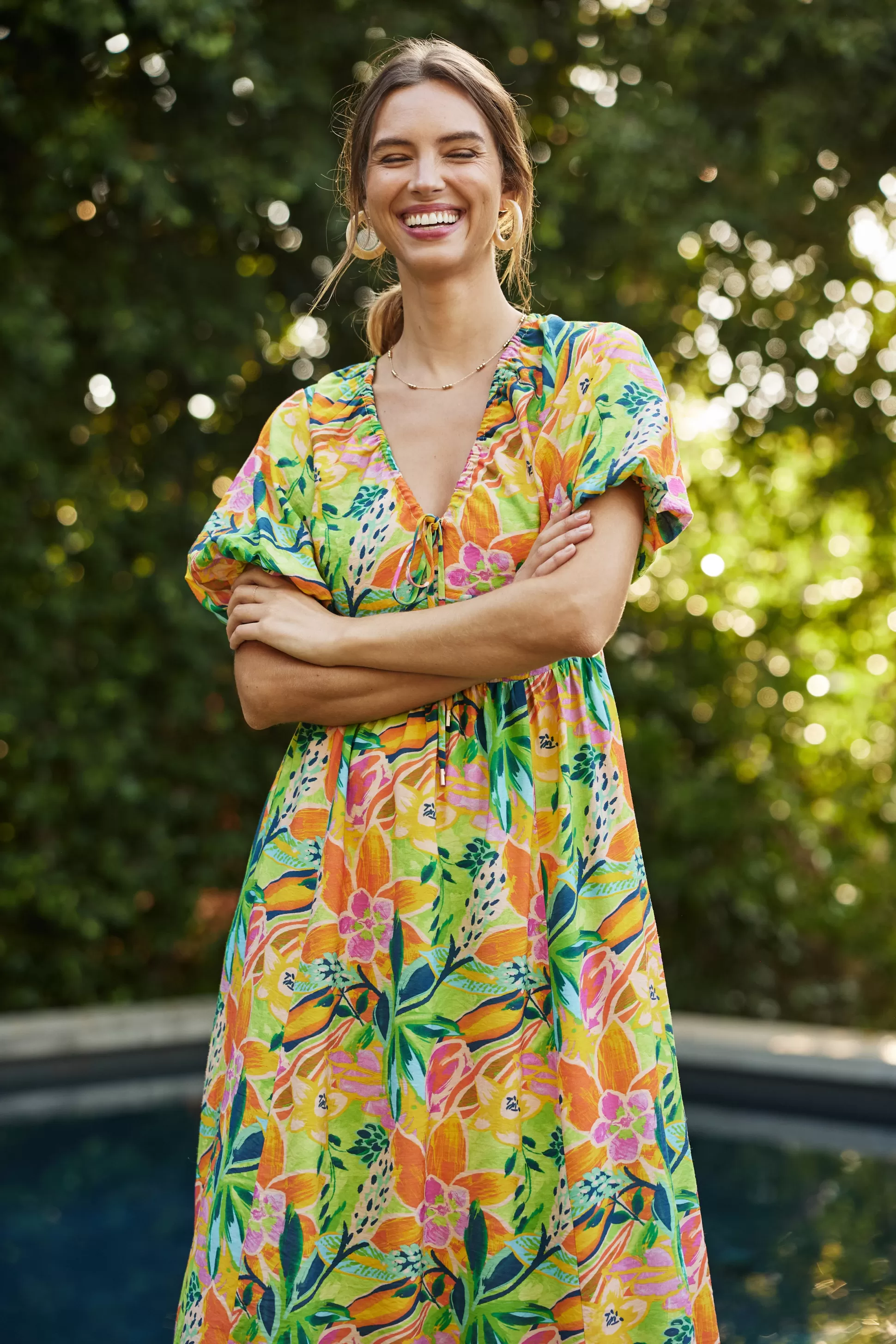 SKIES ARE BLUE Midi Dresses>Celine Floral Print Midi Dress Limemango