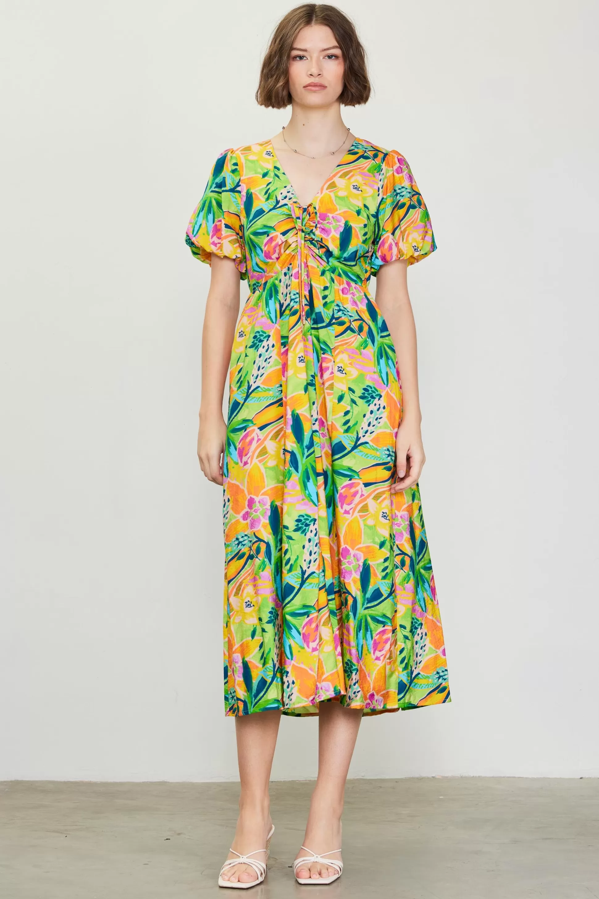 SKIES ARE BLUE Midi Dresses>Celine Floral Print Midi Dress Limemango