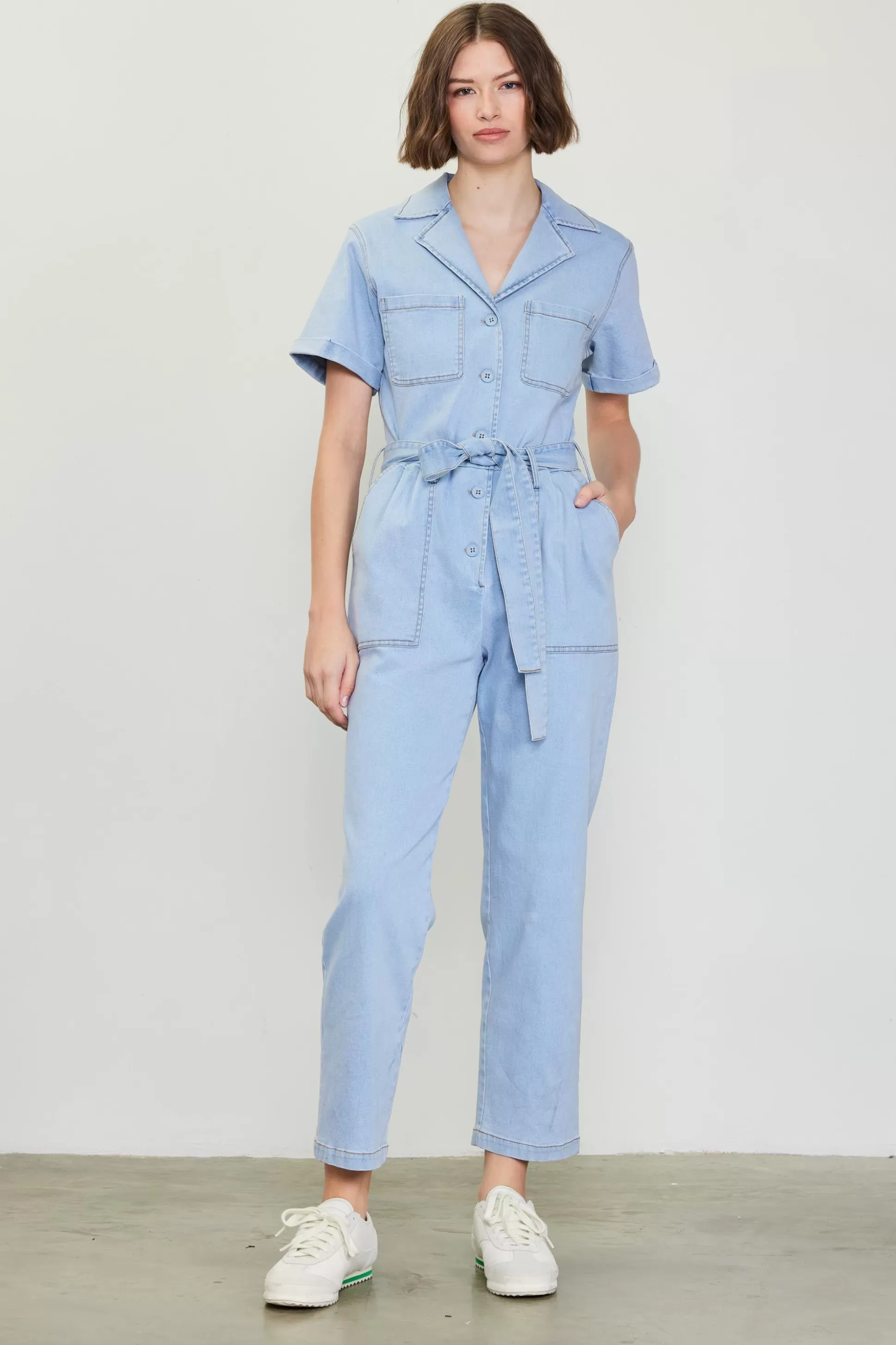 SKIES ARE BLUE Jumpsuits>Washed Utility Jumpsuit Chambray