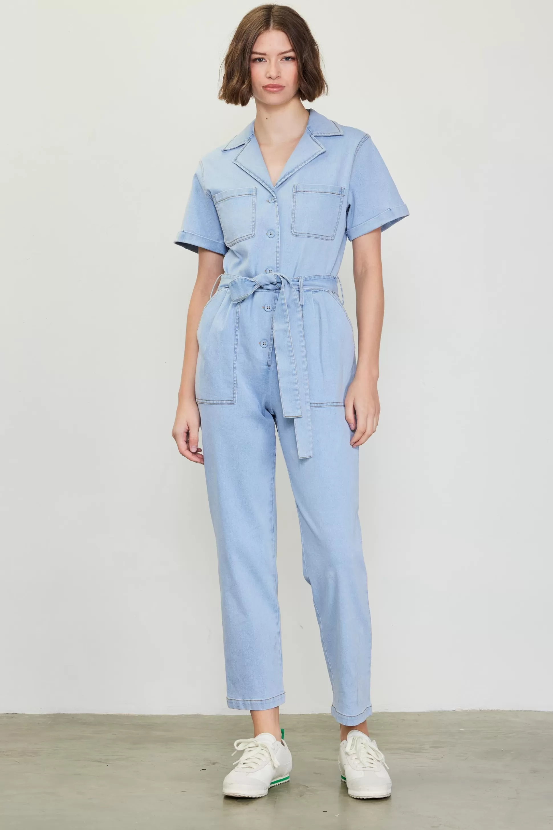 SKIES ARE BLUE Jumpsuits>Washed Utility Jumpsuit Chambray