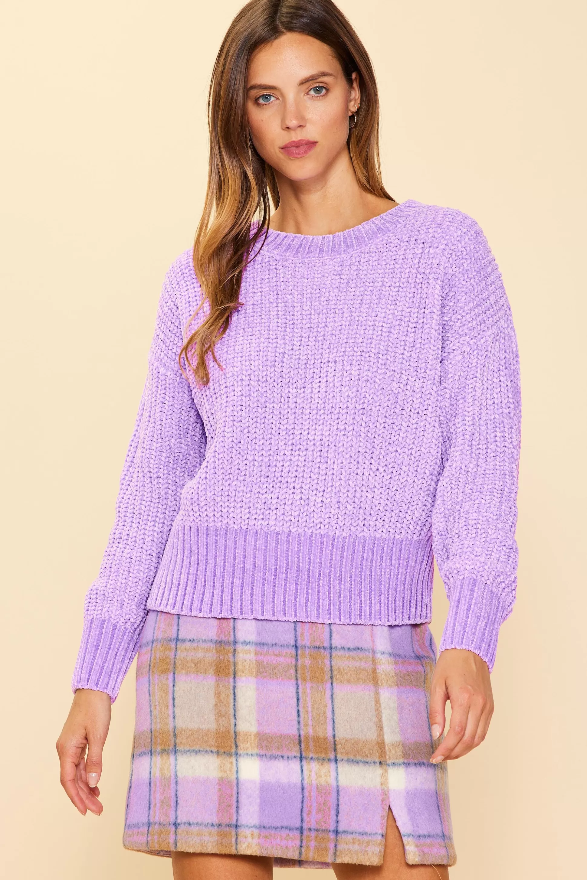 SKIES ARE BLUE Sweaters>Chenille Knit Sweater Lavender