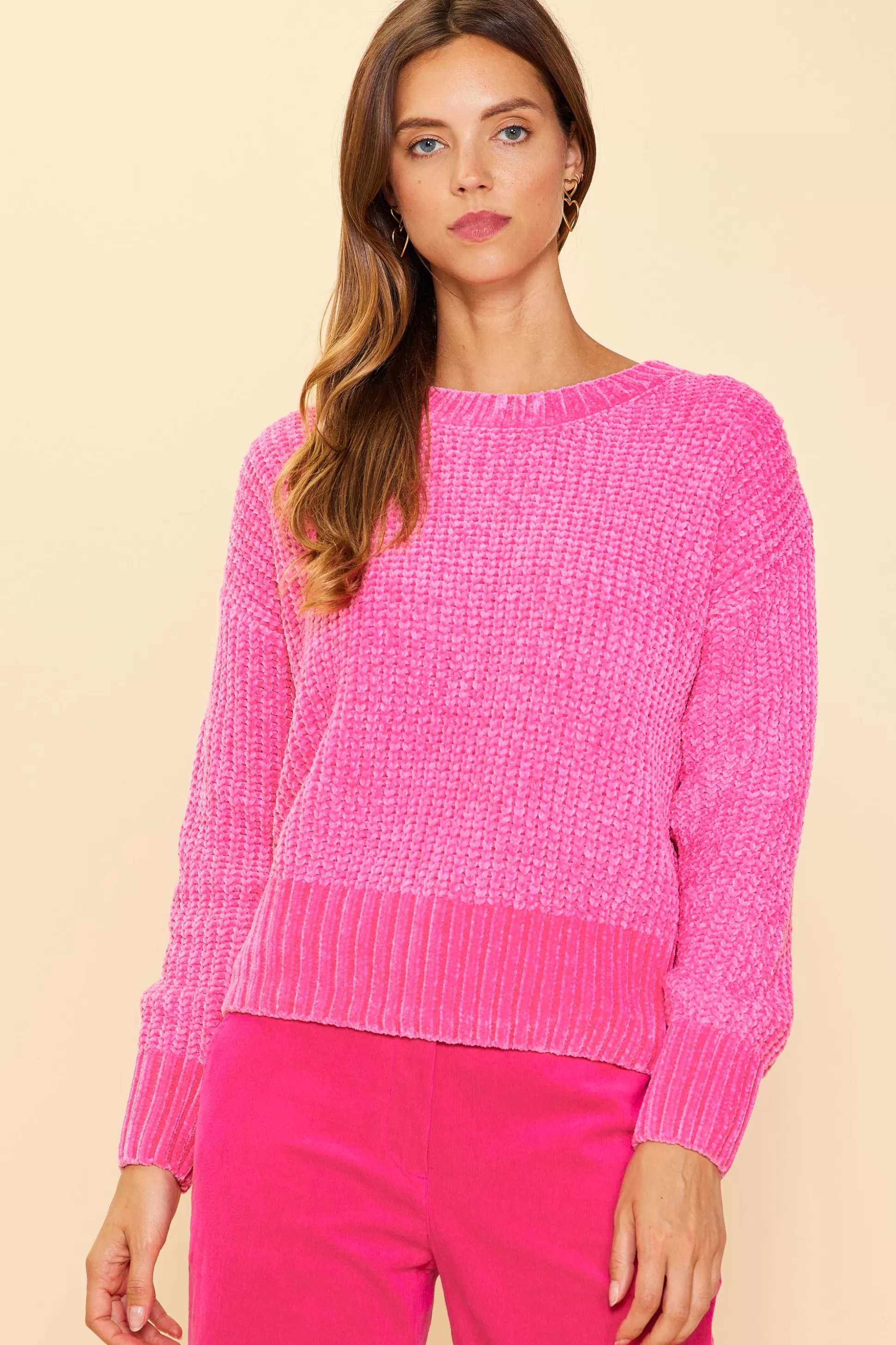 SKIES ARE BLUE Sweaters>Chenille Knit Sweater Berrypink