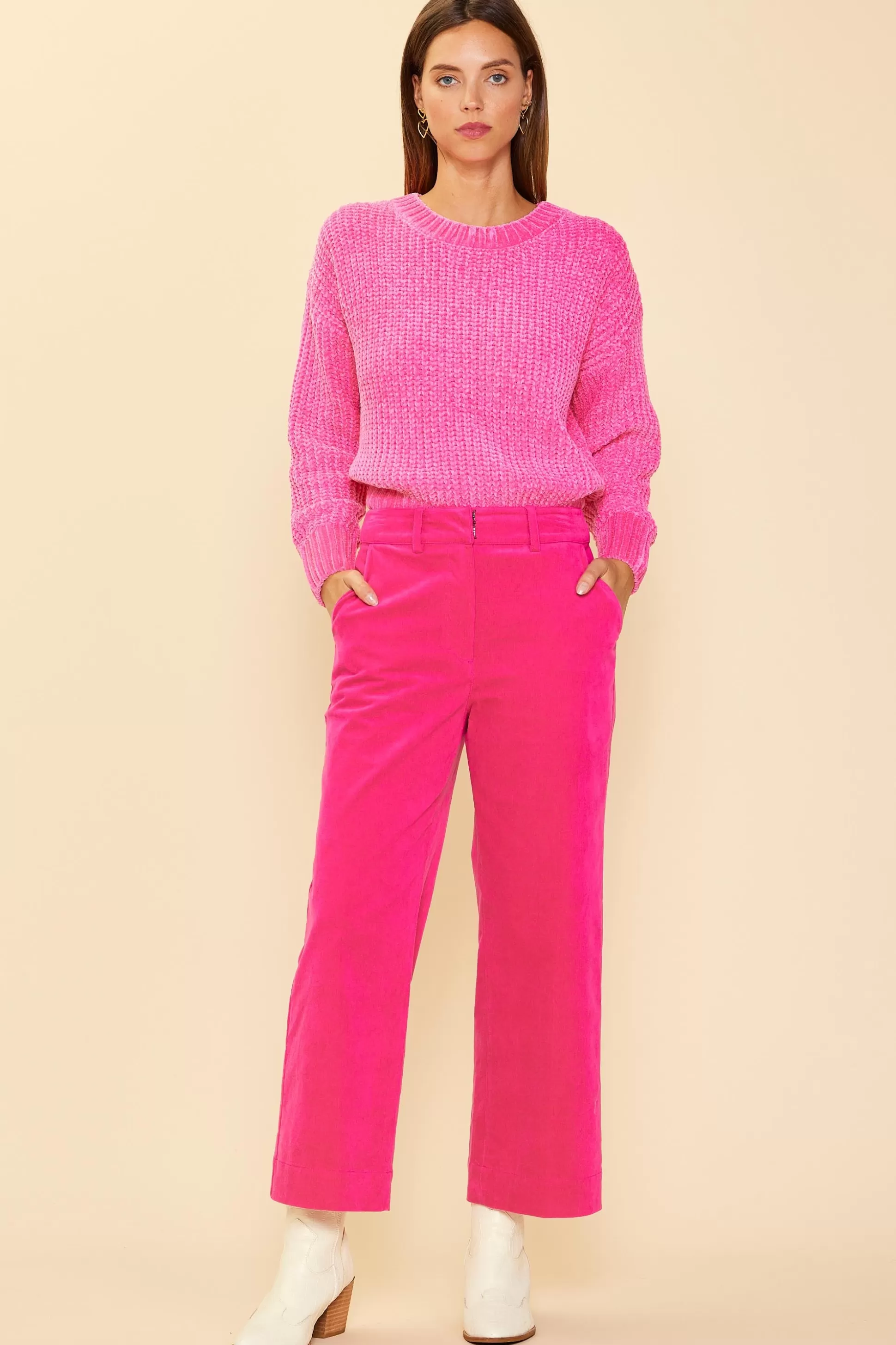 SKIES ARE BLUE Sweaters>Chenille Knit Sweater Berrypink