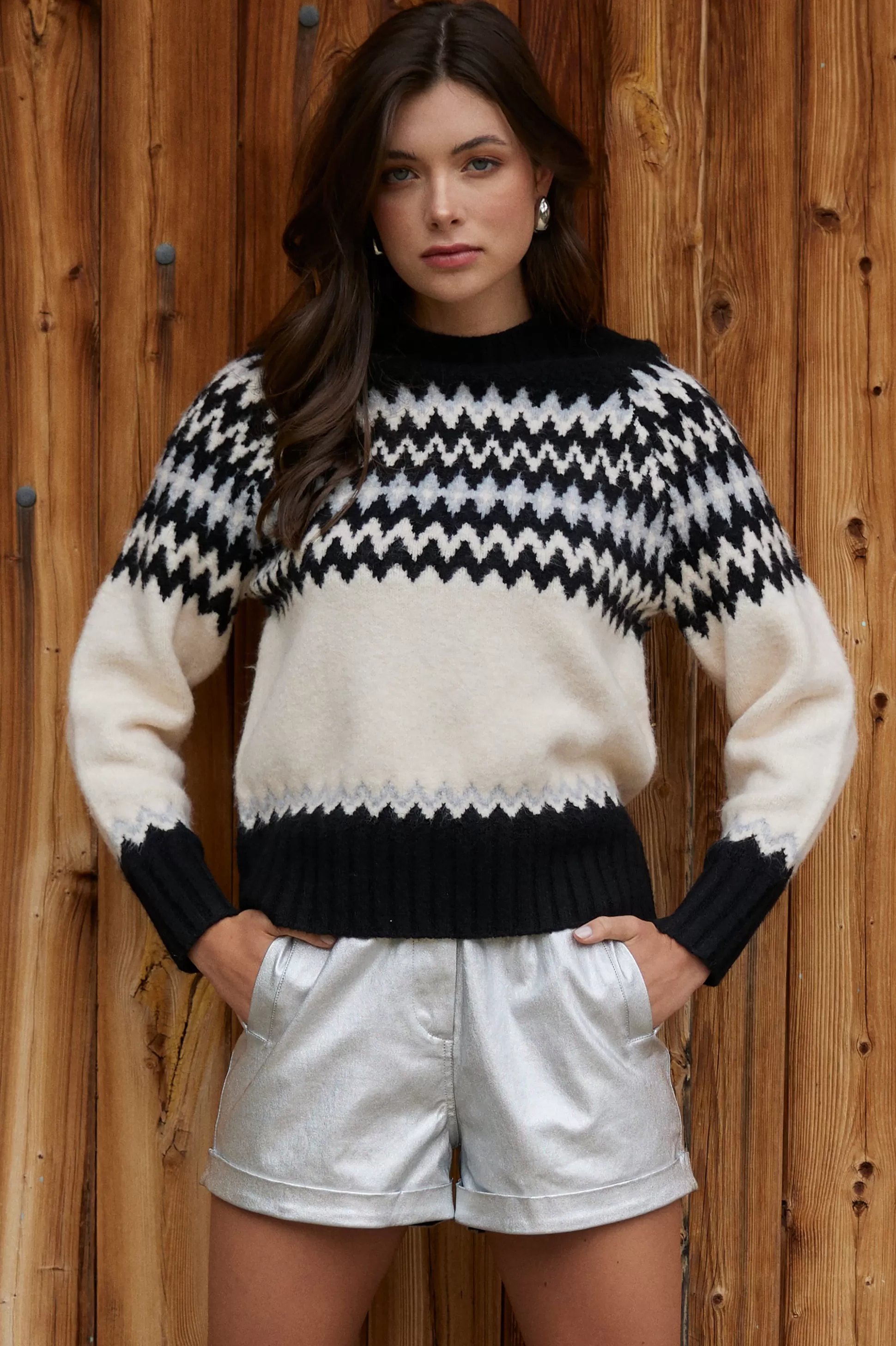 SKIES ARE BLUE Sweaters>Clarke Fair Isle Sweater Black-cream