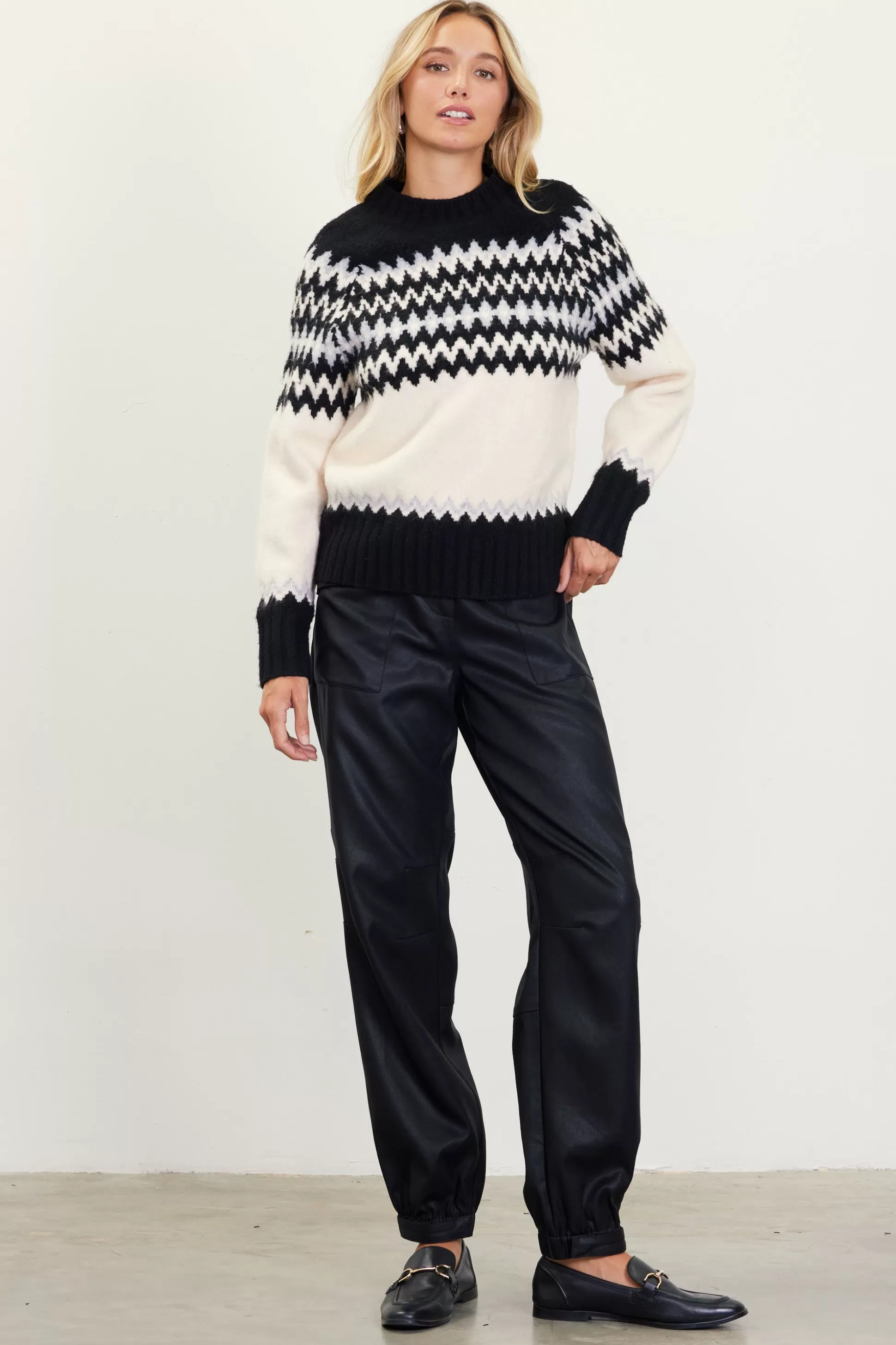 SKIES ARE BLUE Sweaters>Clarke Fair Isle Sweater Black-cream