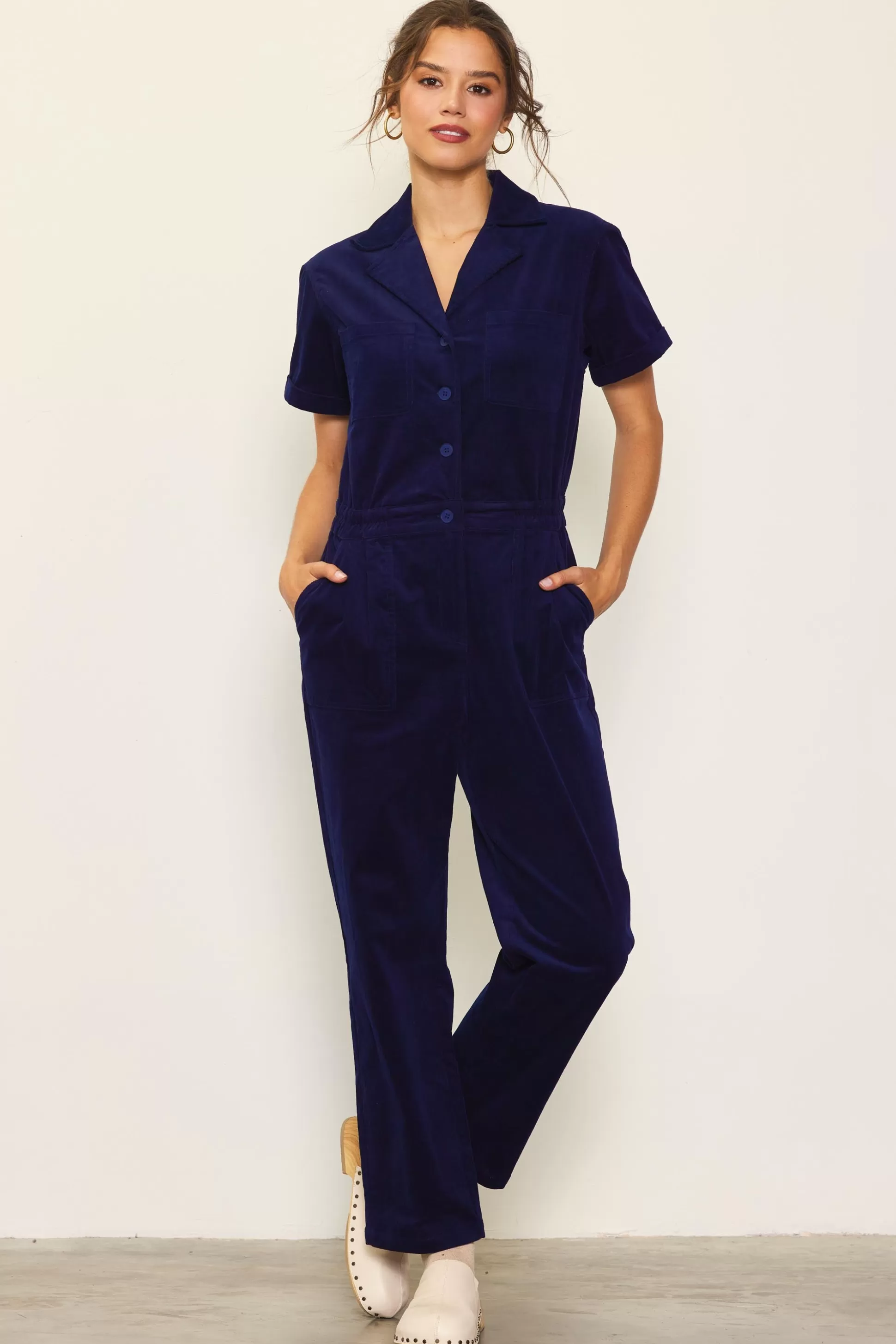 SKIES ARE BLUE Jumpsuits>Corduroy Utility Jumpsuit Navy