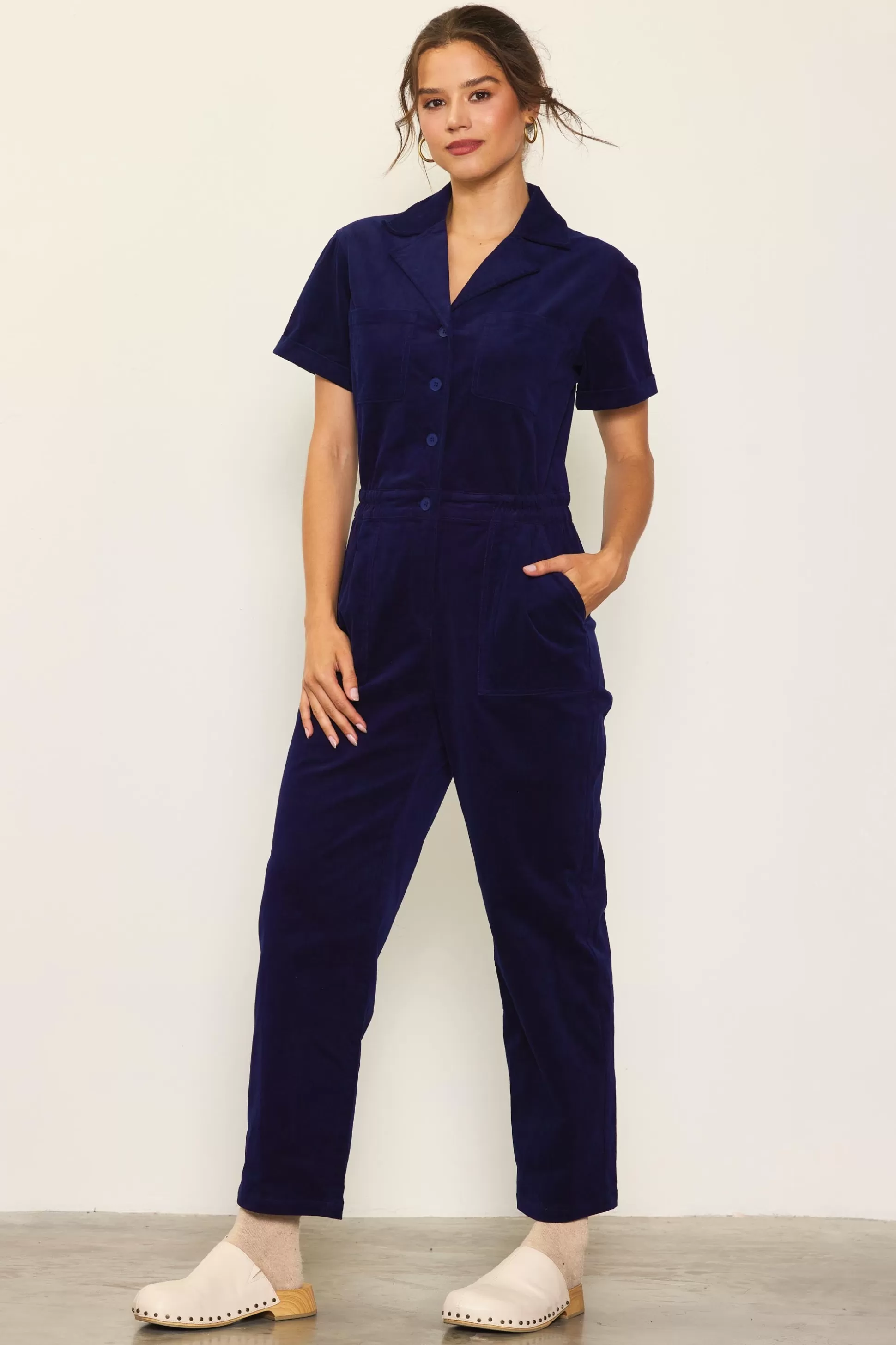 SKIES ARE BLUE Jumpsuits>Corduroy Utility Jumpsuit Navy