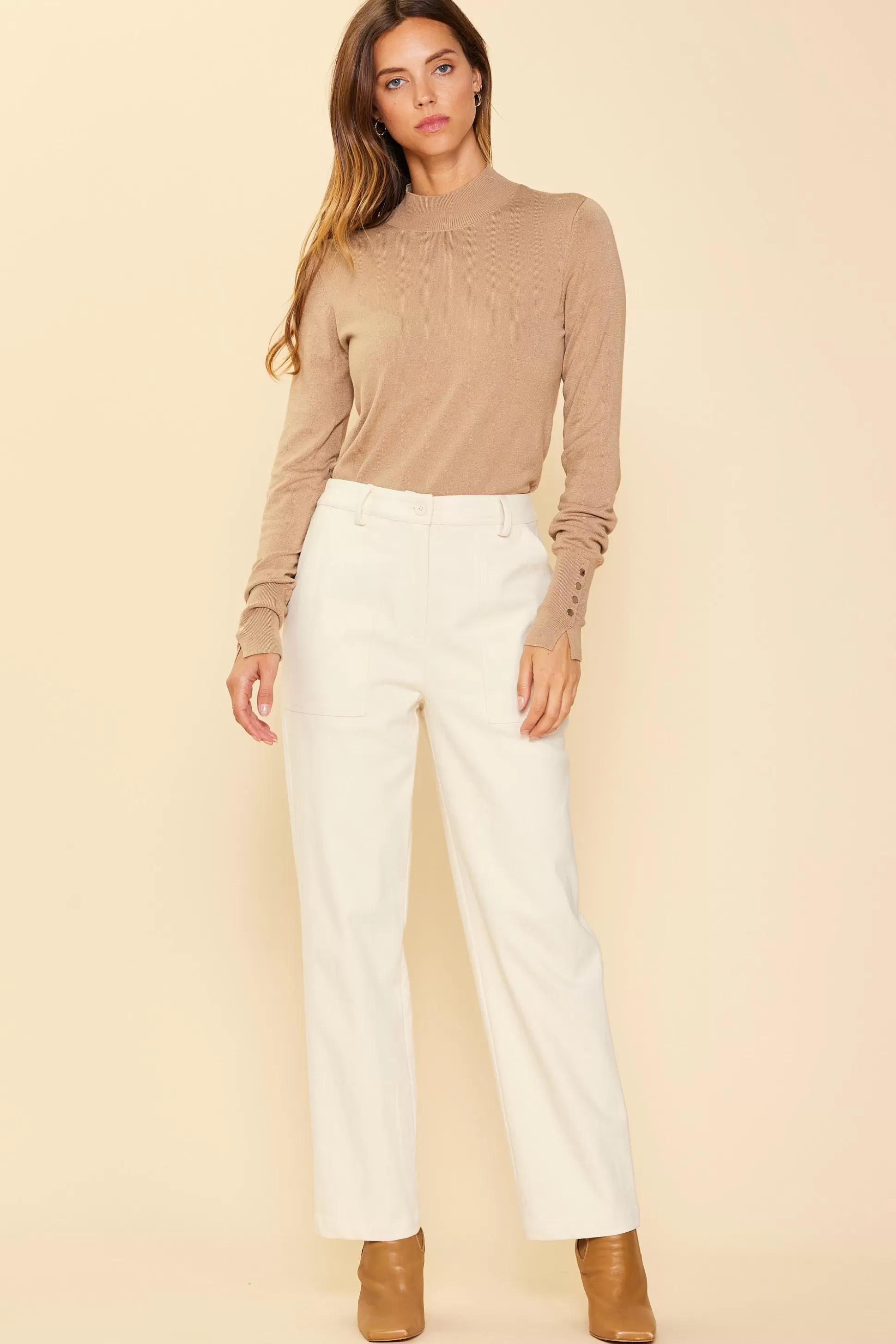 SKIES ARE BLUE Pants>Cotton Twill Belted Pants Ivory