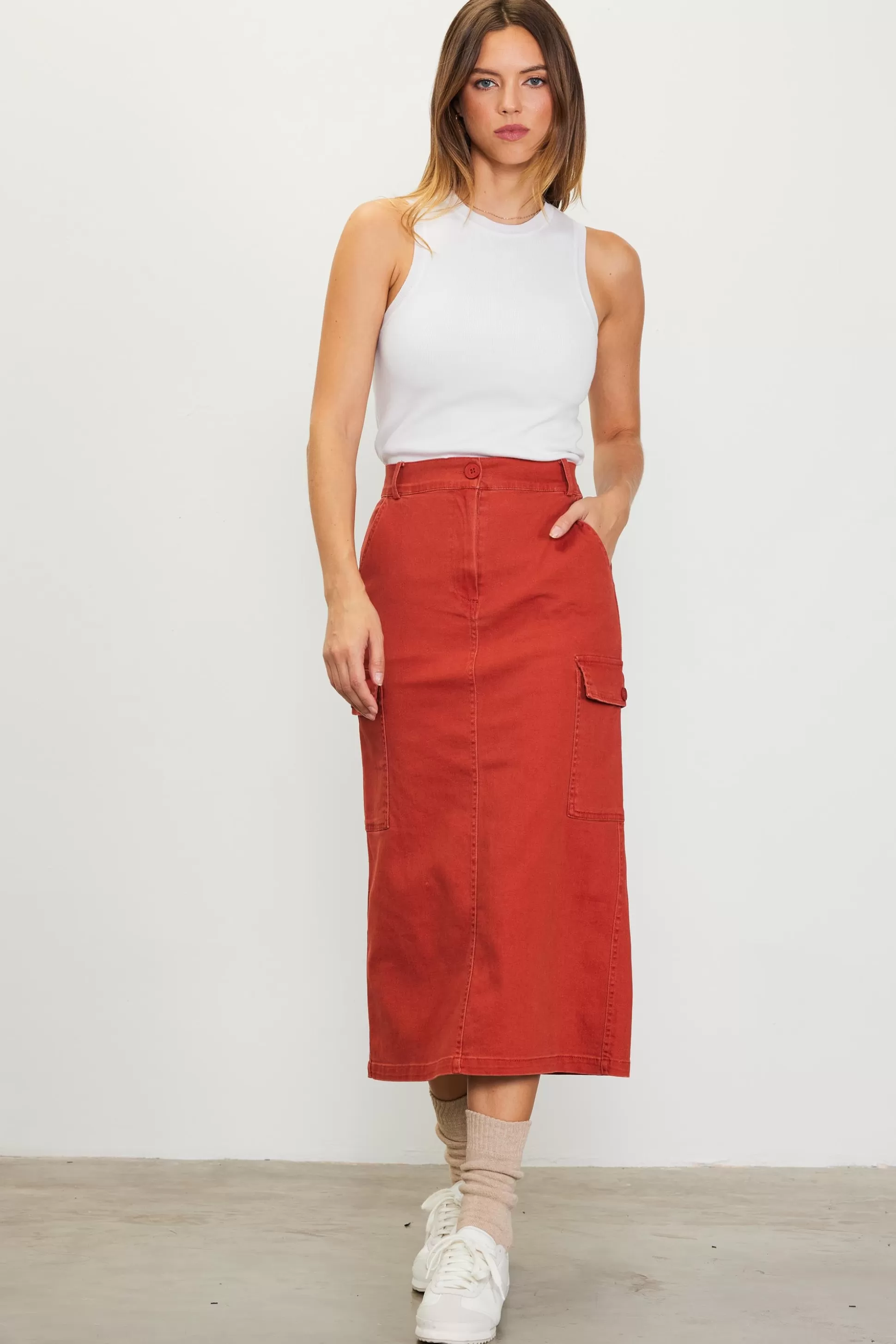 SKIES ARE BLUE Skirts>Cotton Twill Cargo Skirt Rust