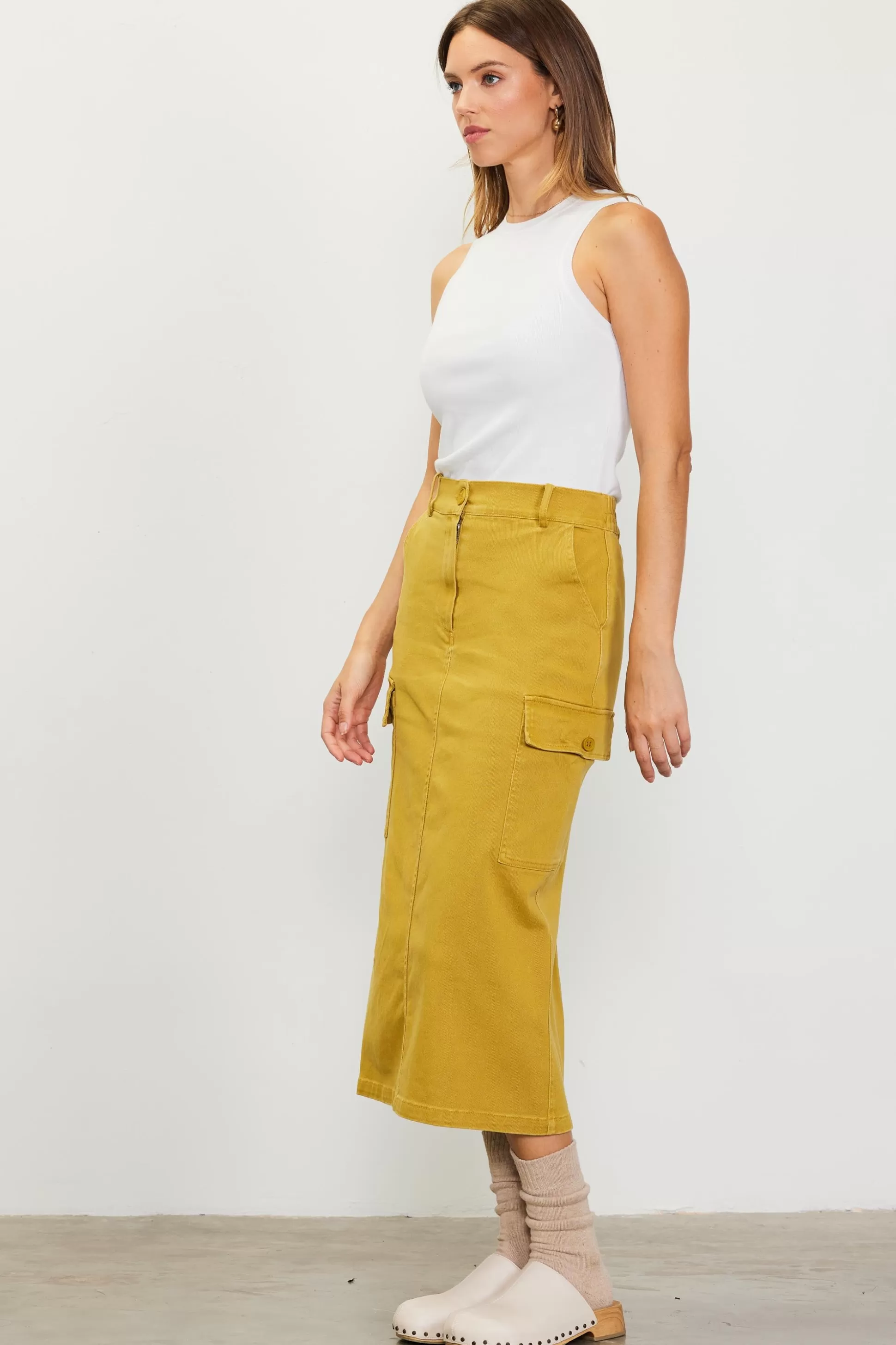 SKIES ARE BLUE Skirts>Cotton Twill Cargo Skirt Goldengreen