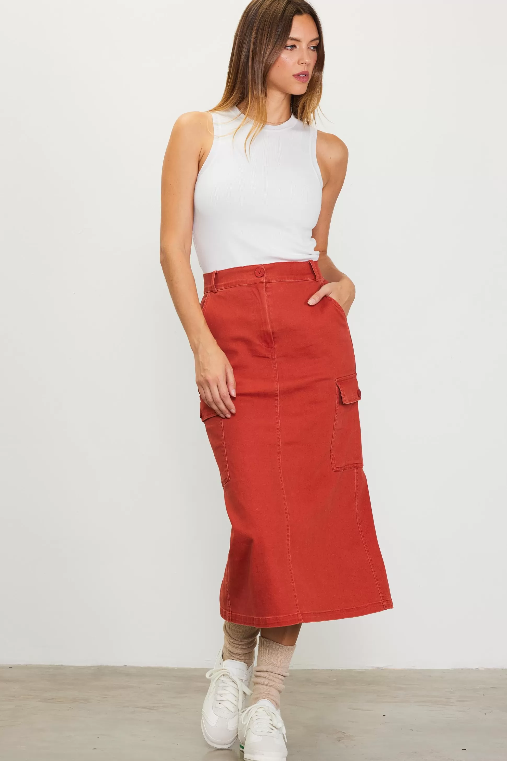 SKIES ARE BLUE Skirts>Cotton Twill Cargo Skirt Rust