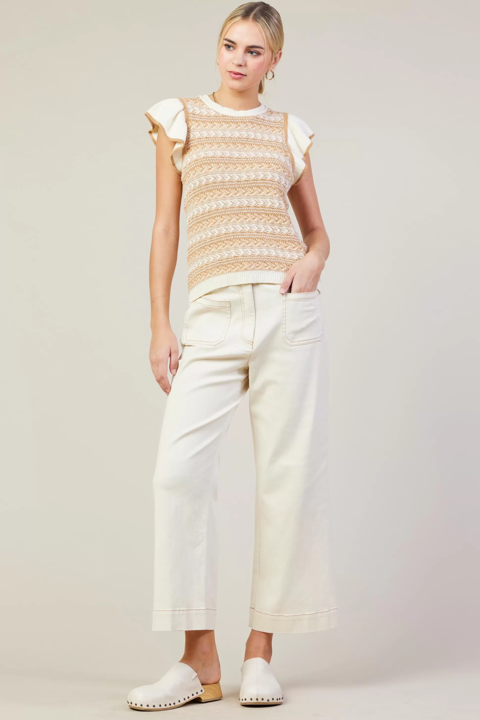 SKIES ARE BLUE Pants>Cotton Twill Crop Pants Ivory