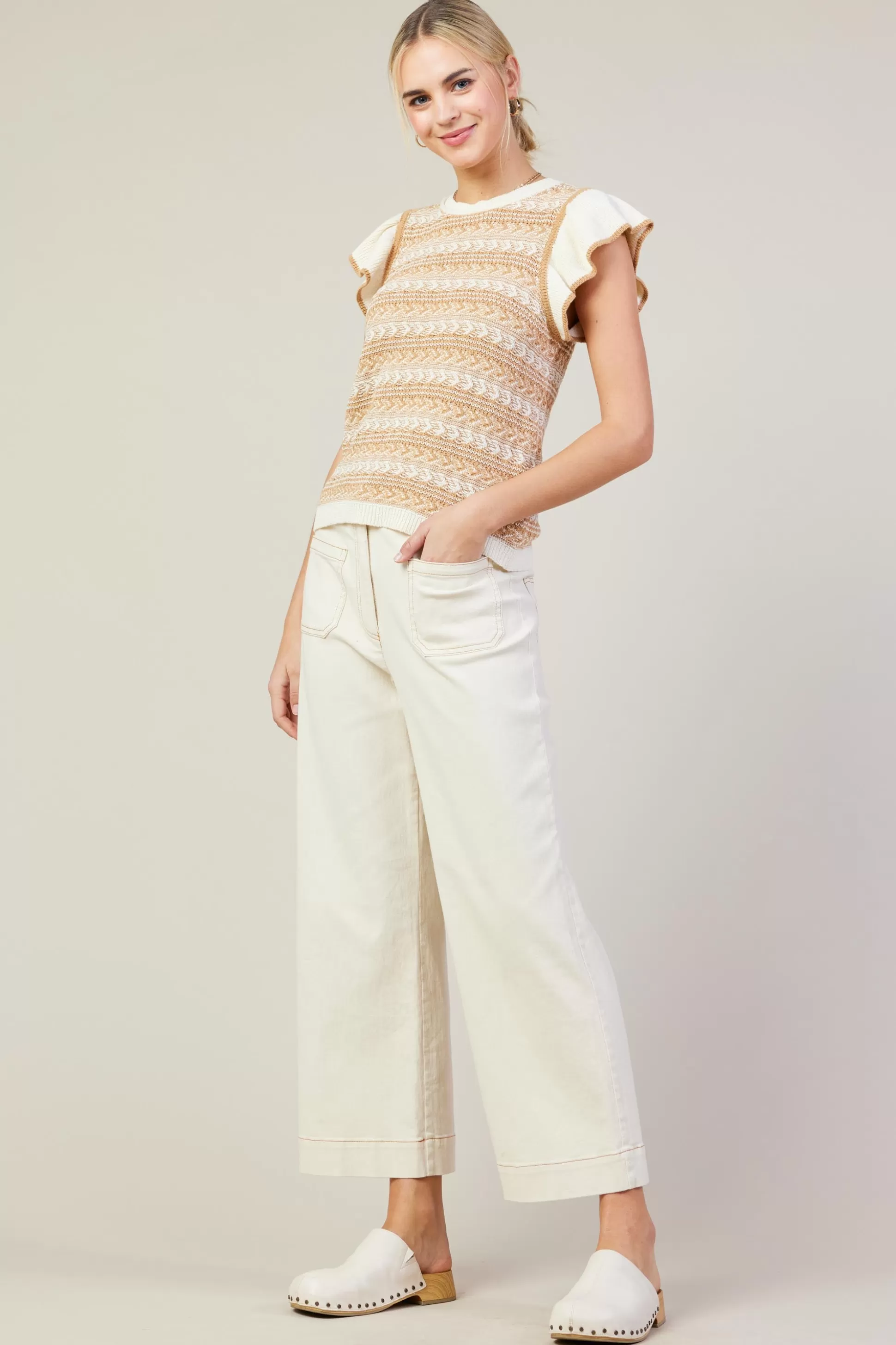 SKIES ARE BLUE Pants>Cotton Twill Crop Pants Ivory