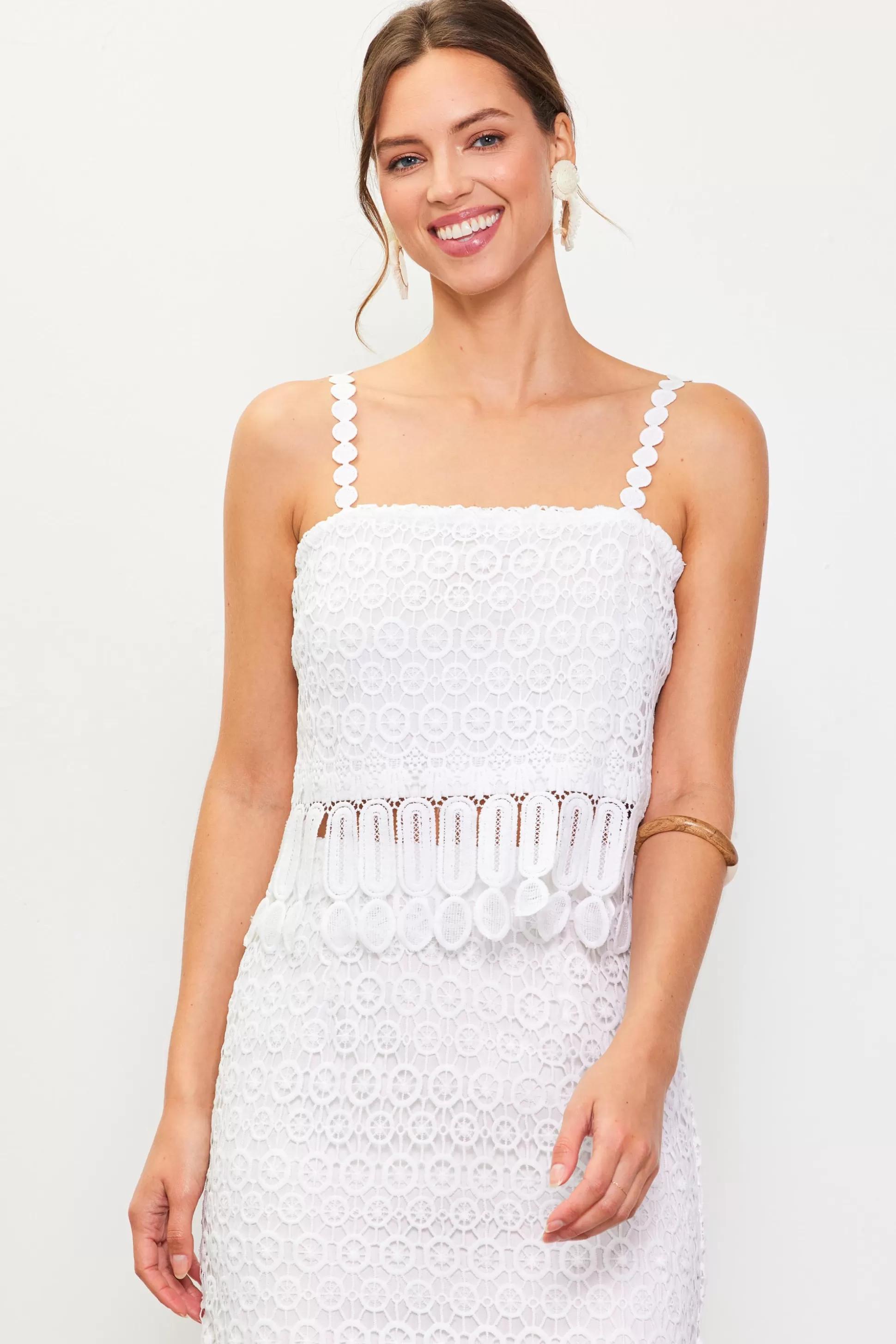 SKIES ARE BLUE Sleeveless Tops>Crochet Cami With Fringe Detail Offwhite