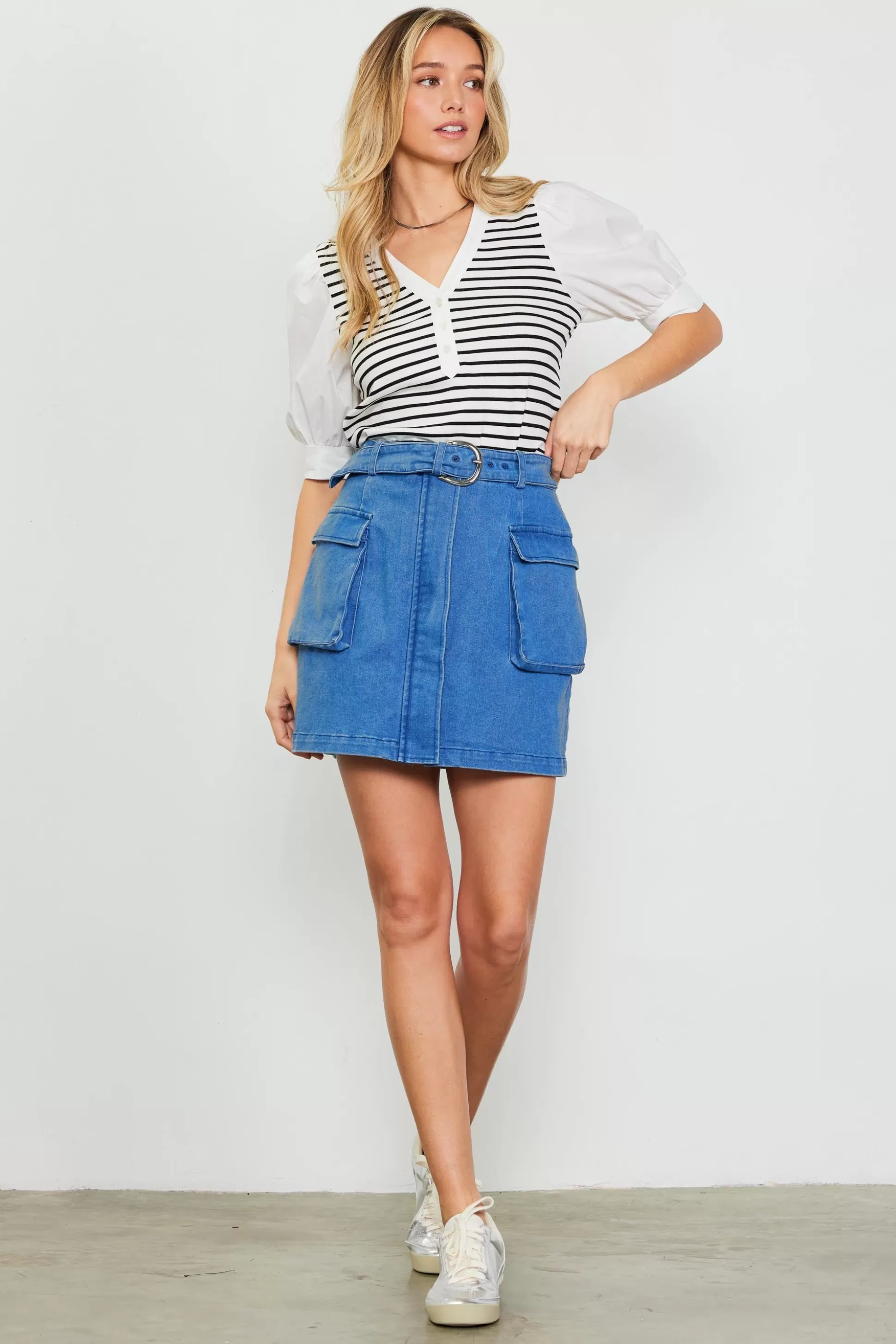 SKIES ARE BLUE Skirts>Denim Cargo Detail Mini Skirt Bluedenim