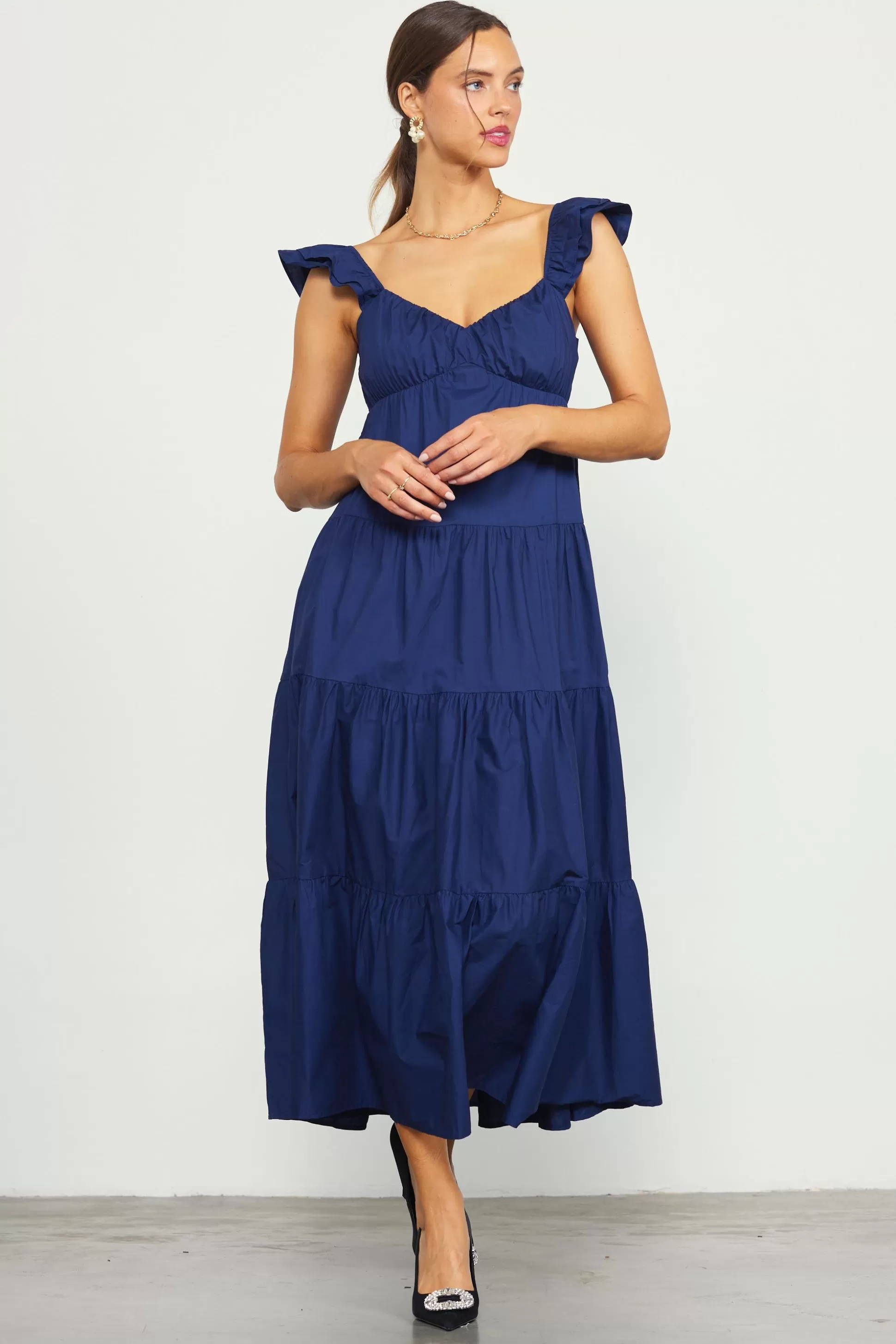 SKIES ARE BLUE Maxi Dresses>Diana Poplin Maxi Dress Navy