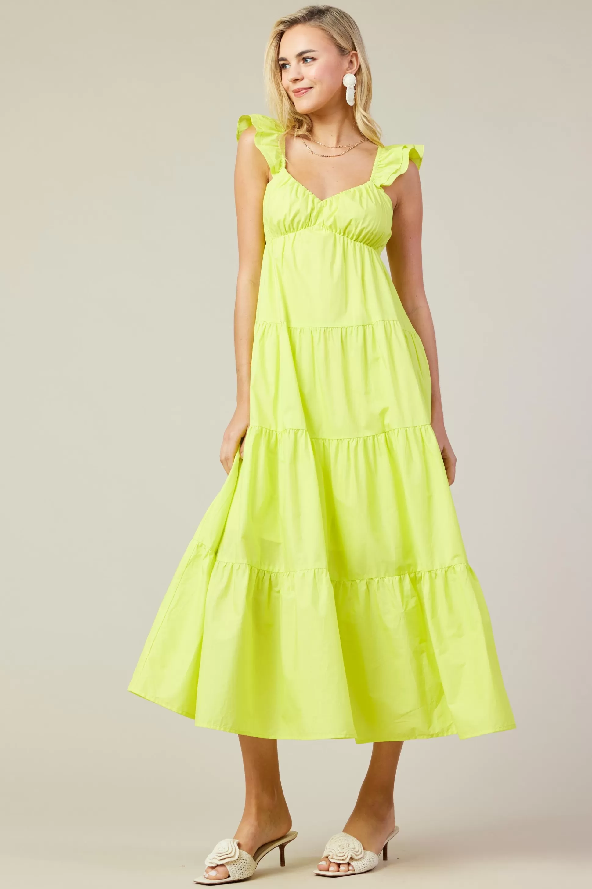 SKIES ARE BLUE Maxi Dresses>Diana Poplin Maxi Dress Limeyellow