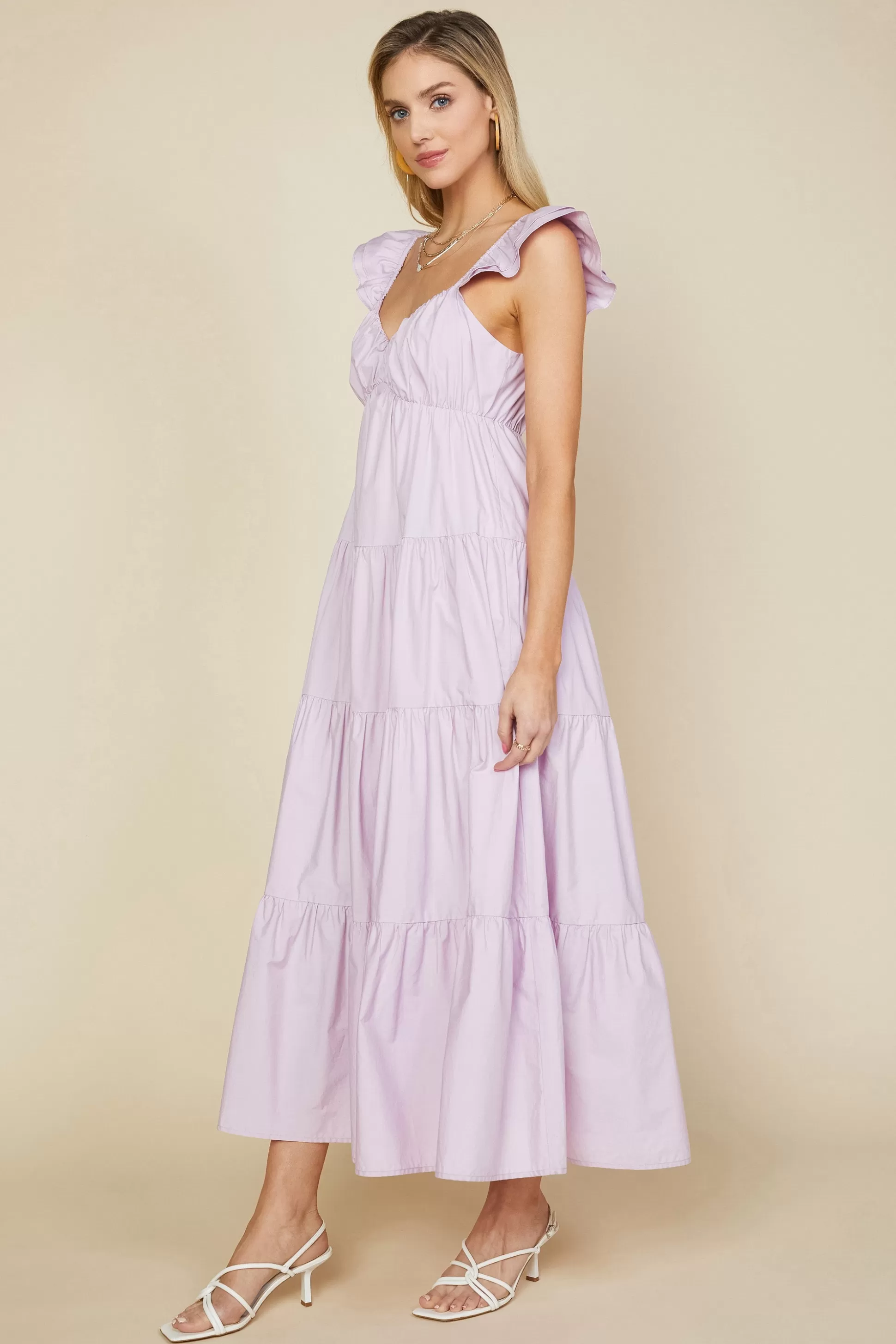 SKIES ARE BLUE Maxi Dresses>Diana Poplin Maxi Dress Lavender