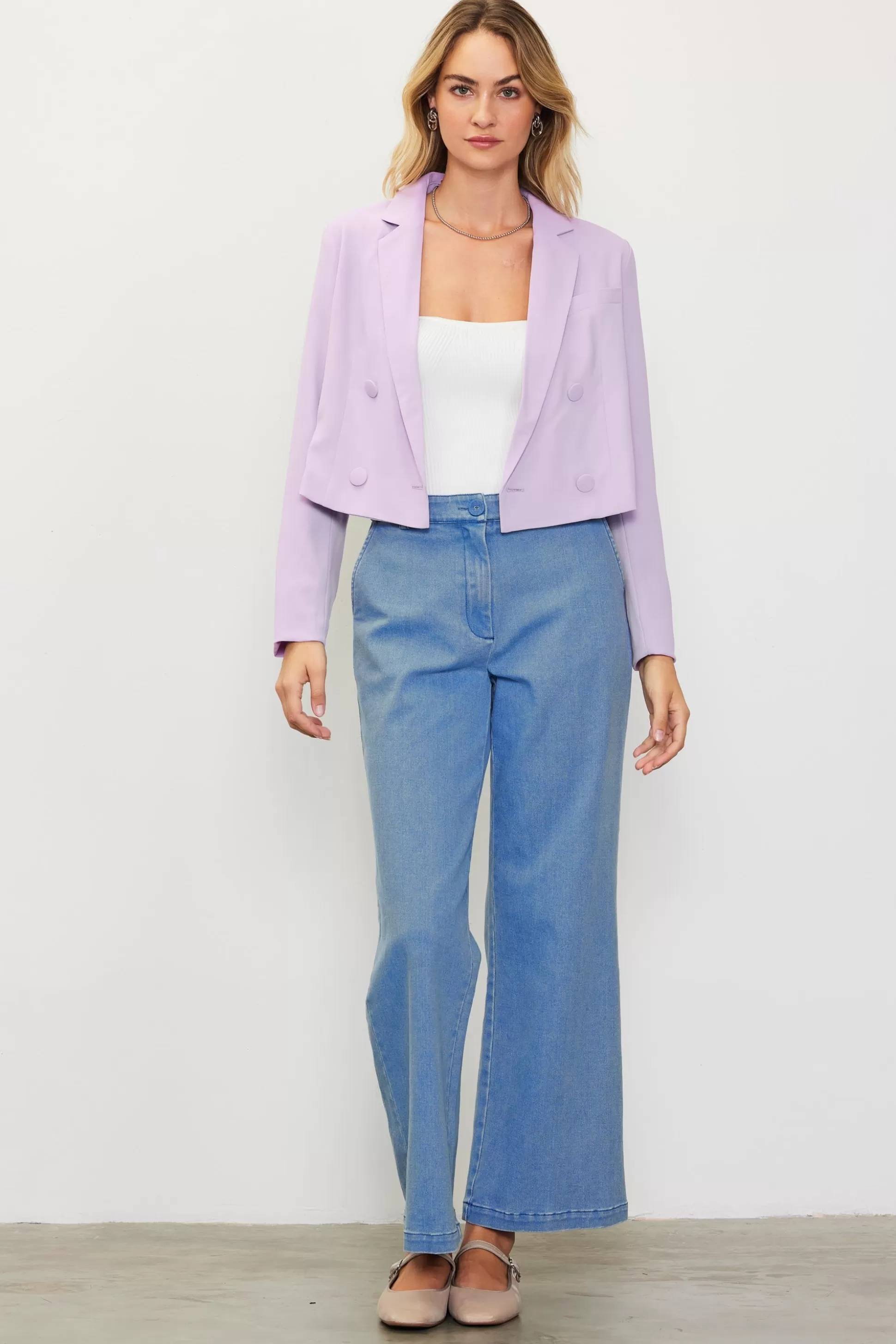 SKIES ARE BLUE Blazers>Double Breasted Crop Blazer Lilac