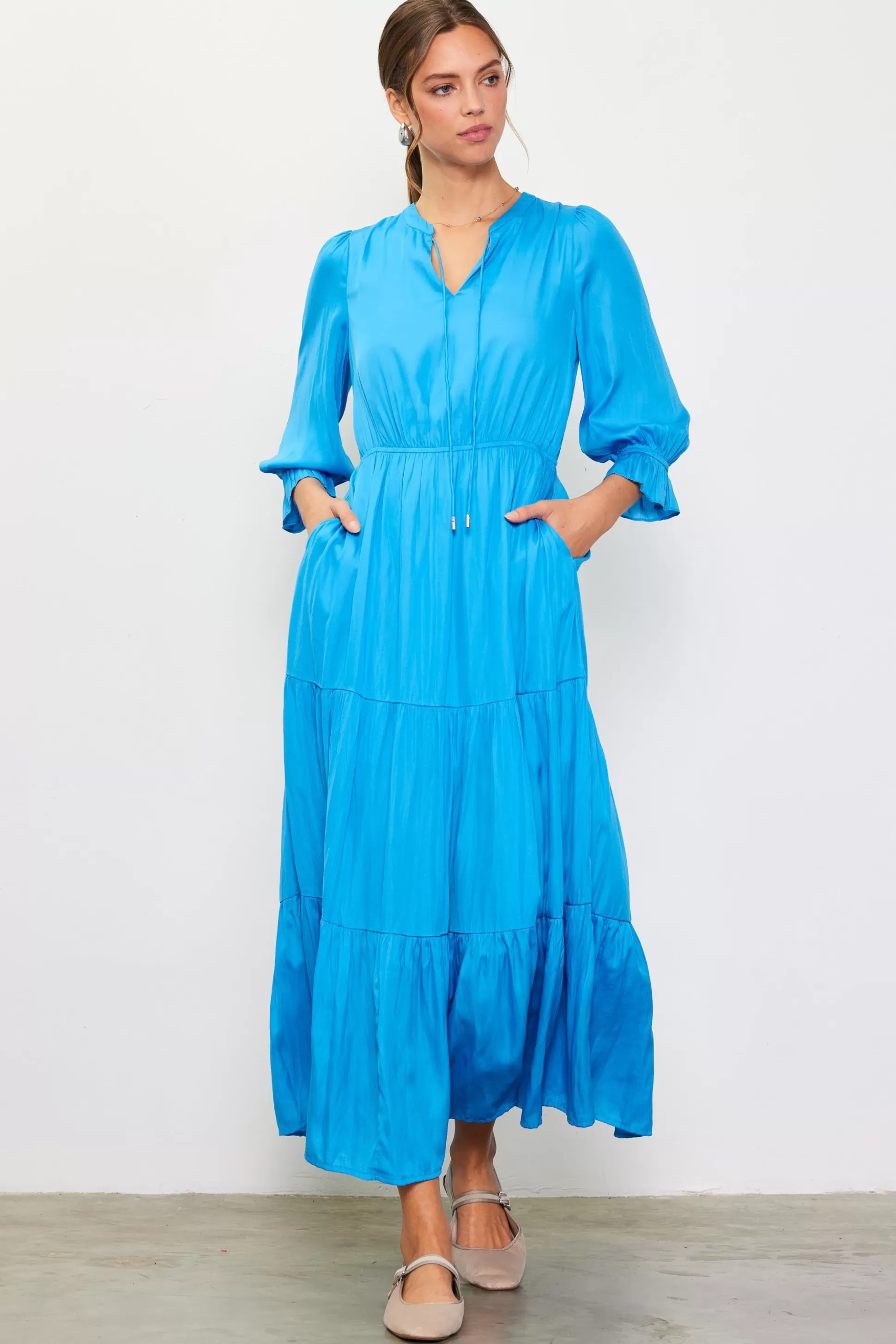 SKIES ARE BLUE Maxi Dresses>Emery Ruffle Tiered Maxi Dress Malibublue