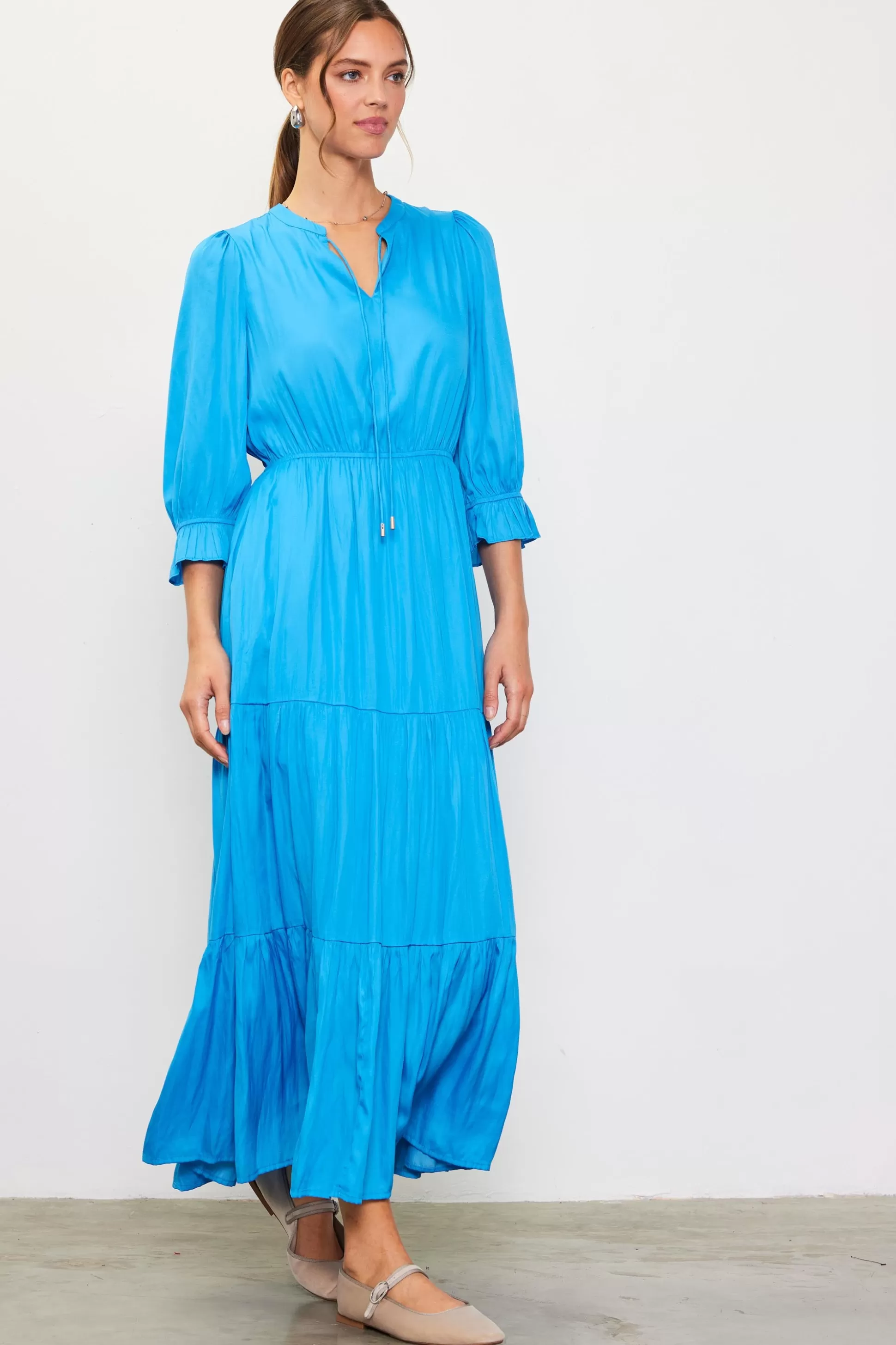 SKIES ARE BLUE Maxi Dresses>Emery Ruffle Tiered Maxi Dress Malibublue