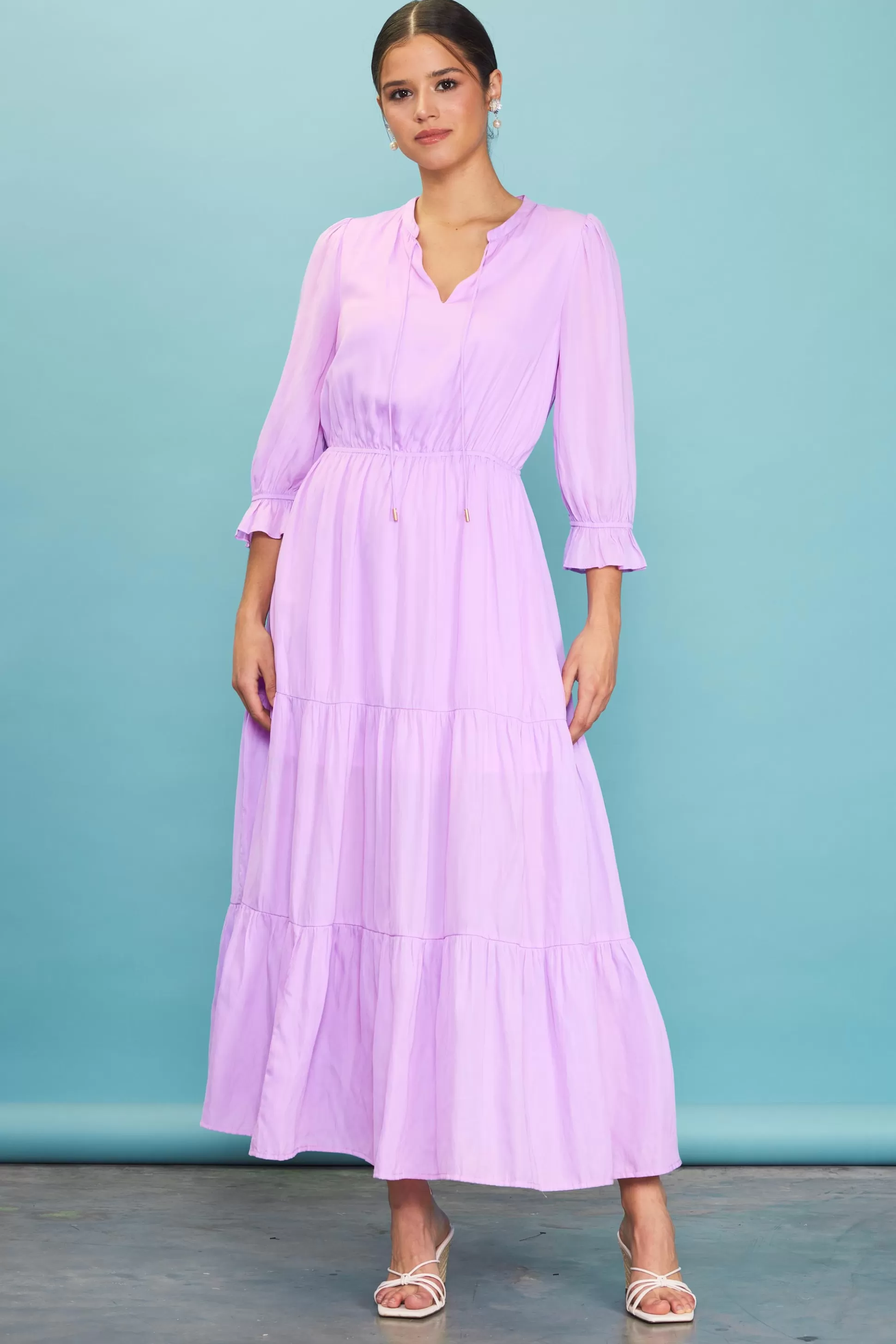 SKIES ARE BLUE Maxi Dresses>Emery Ruffle Tiered Maxi Dress Lavender