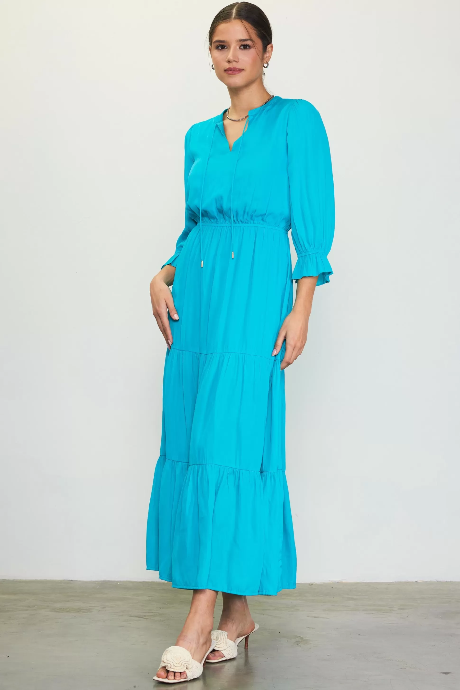 SKIES ARE BLUE Maxi Dresses>Emery Ruffle Tiered Maxi Dress Tealgreen