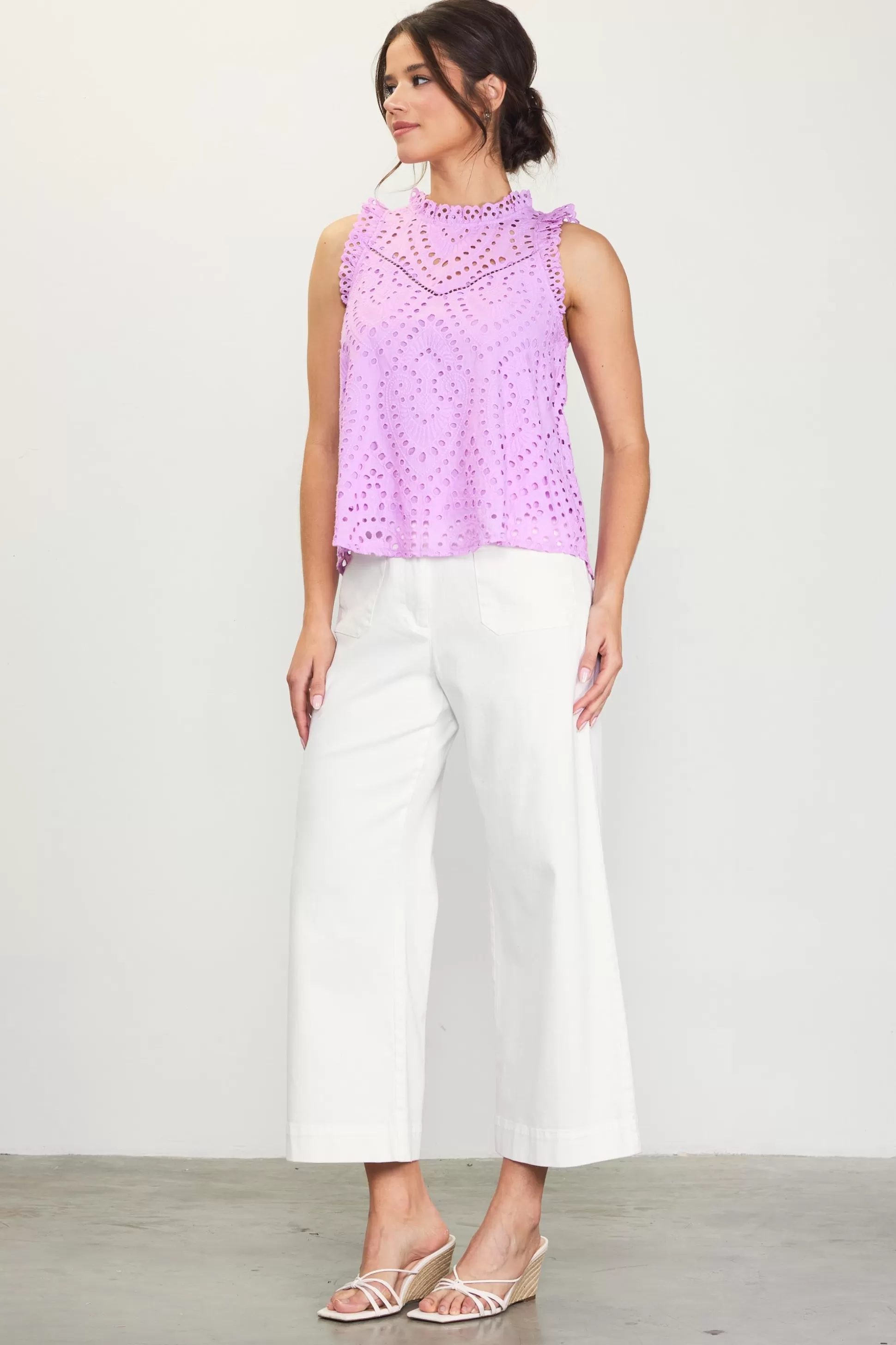 SKIES ARE BLUE Sleeveless Tops>Eyelet Lace Top Pinklavender