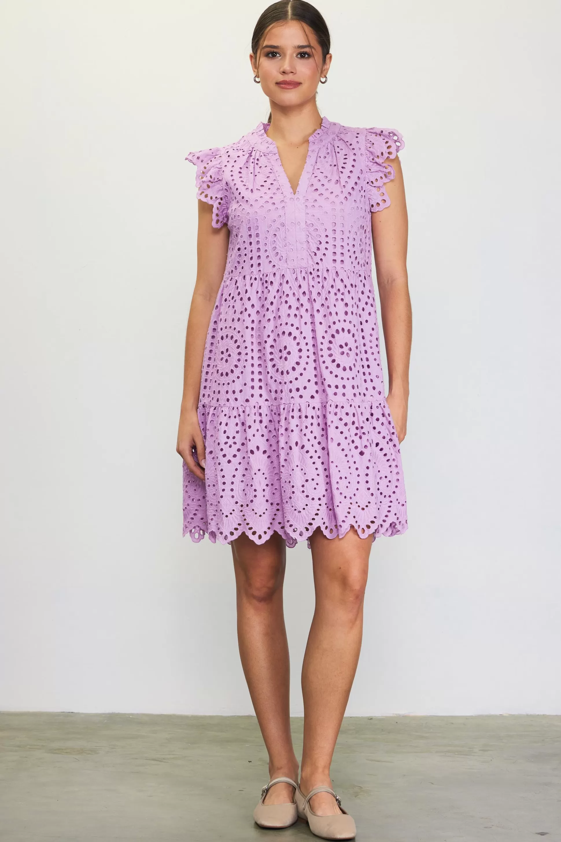 SKIES ARE BLUE Mini Dresses>Eyelet Mini Dress Pinklavender