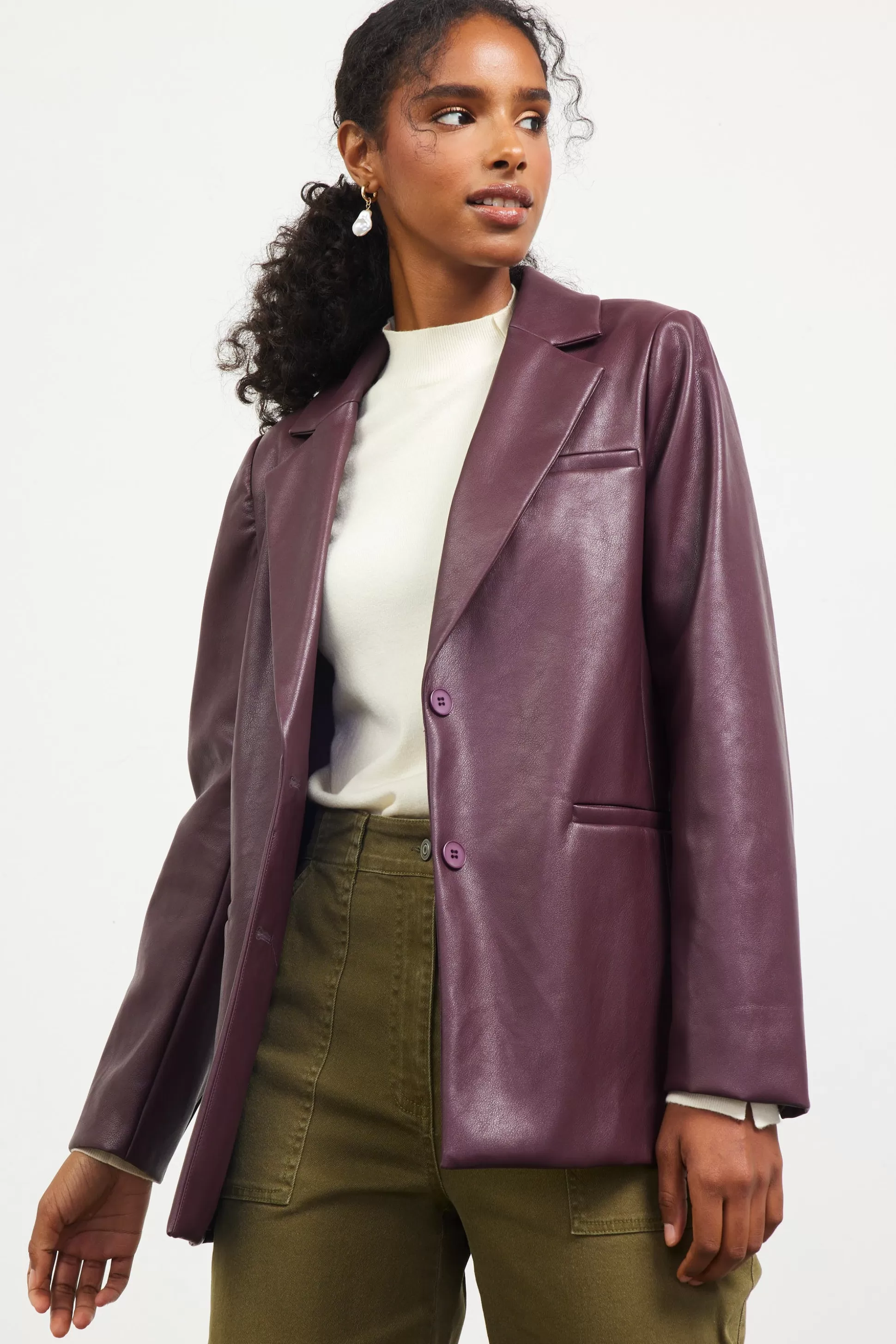 SKIES ARE BLUE Outerwear | Blazers>Faux Leather Tailored Blazer Plum