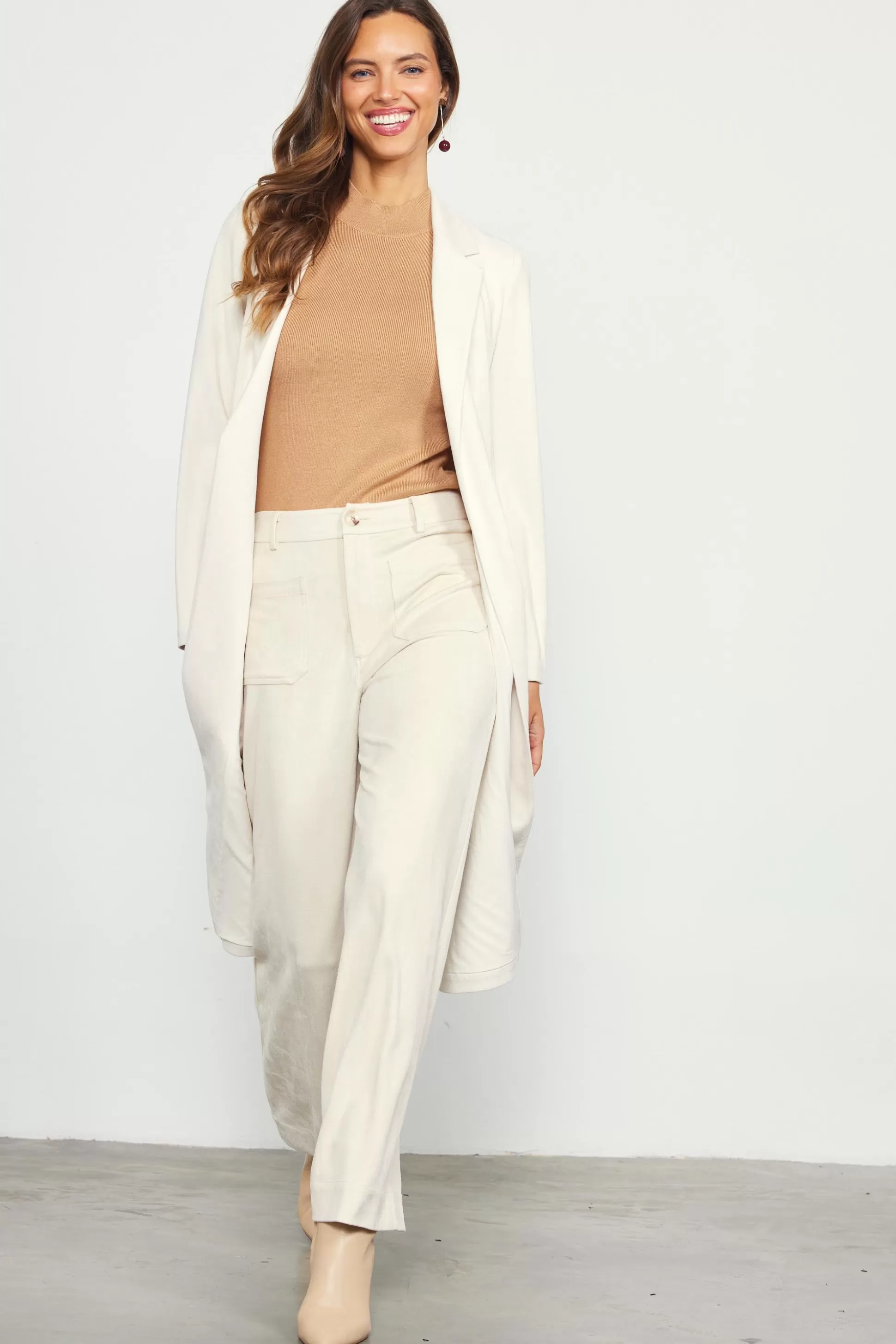 SKIES ARE BLUE Pants>Faux Suede Wide Leg Pant Cream