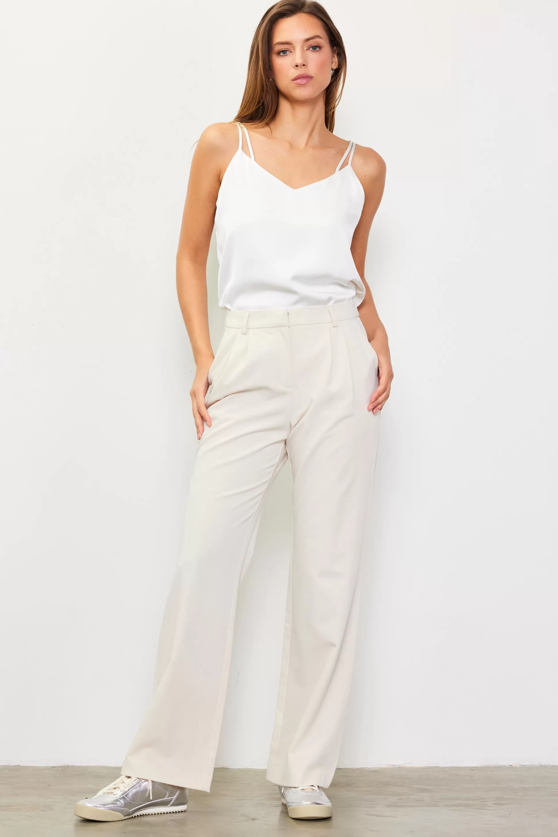 SKIES ARE BLUE Pants>Front Pleat Wide Leg Trousers Cream