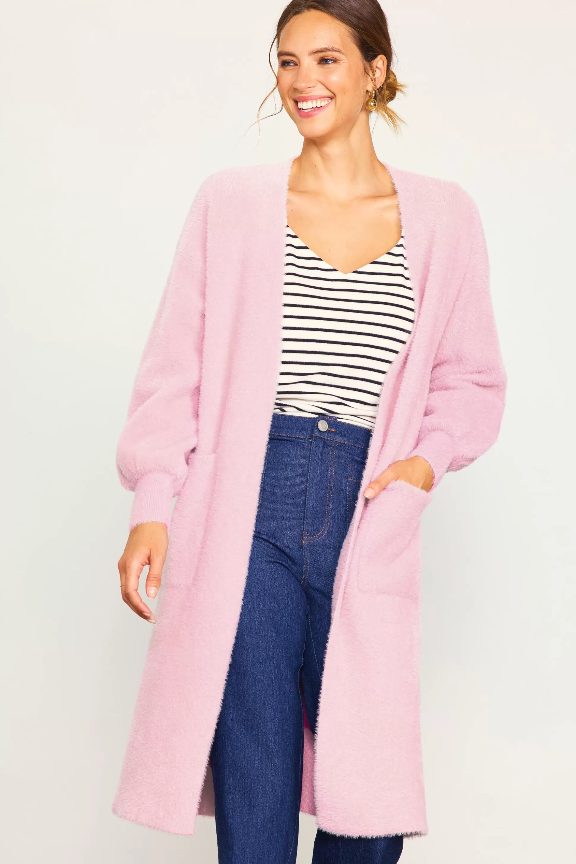 SKIES ARE BLUE Outerwear | Sweaters>Fuzzy Longsleeve Cardigan Blush