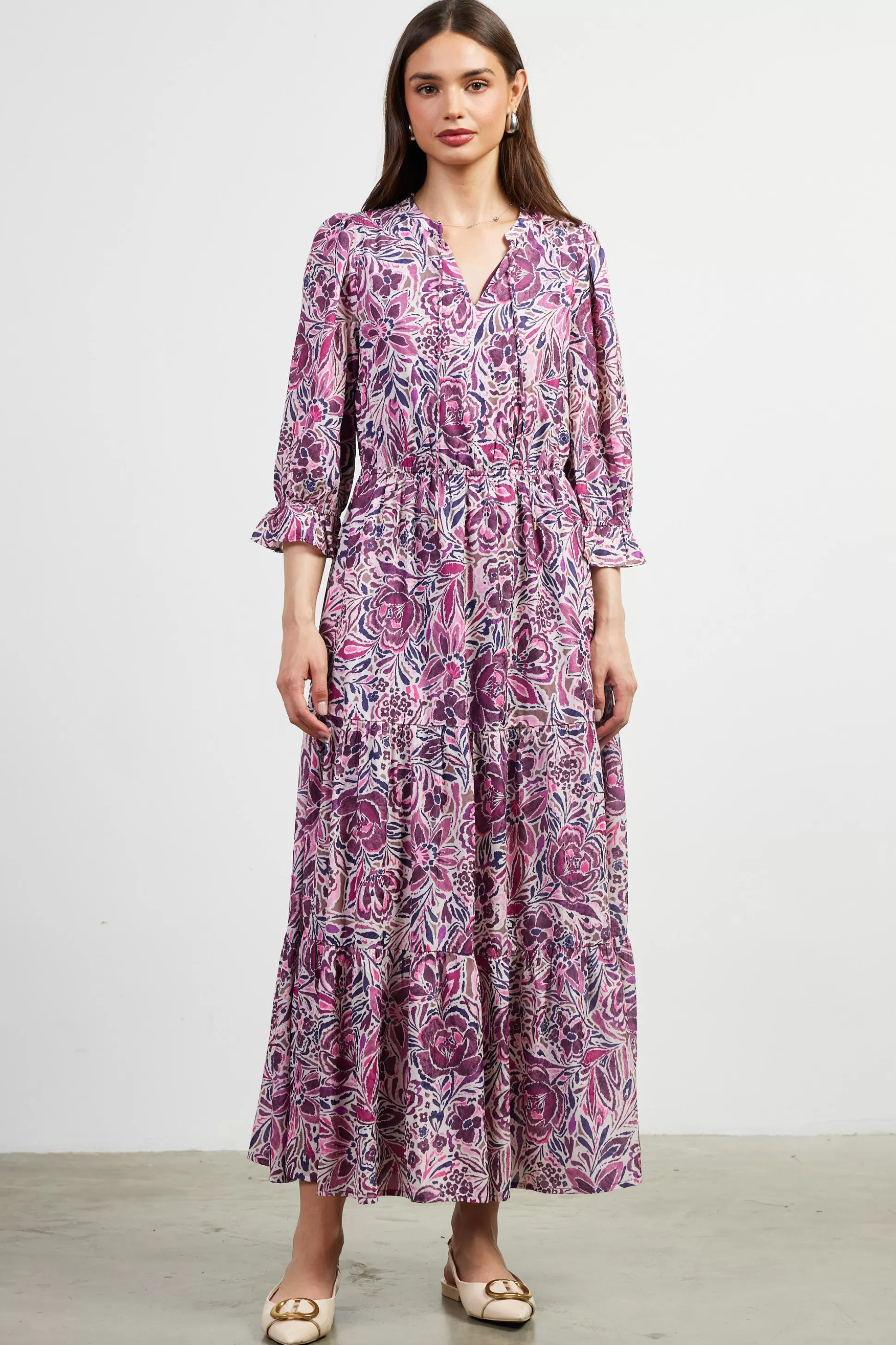 SKIES ARE BLUE Maxi Dresses>Jacquard Floral Motif Maxi Dress Plum-multi