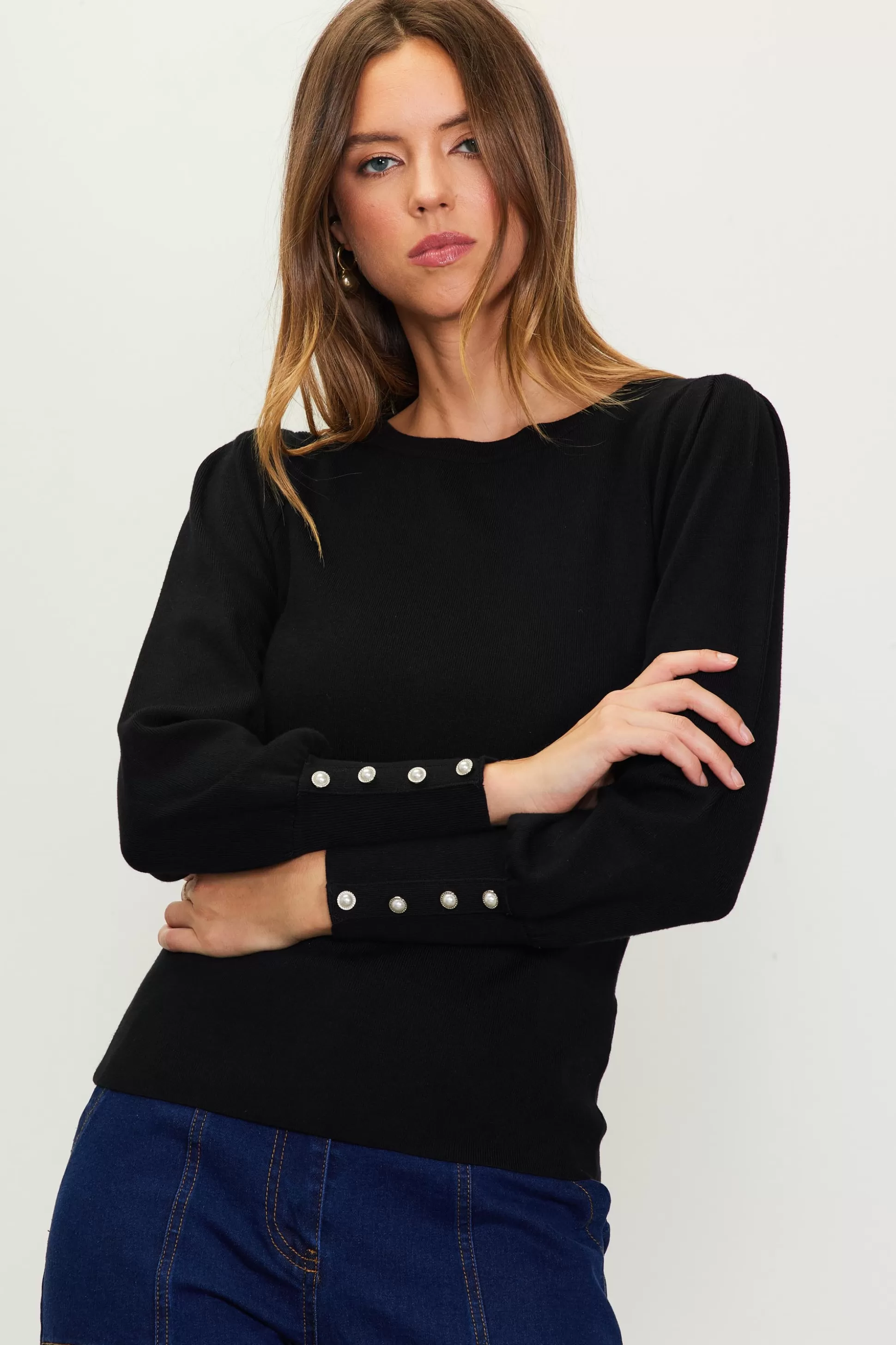 SKIES ARE BLUE Sweaters>Jewel Detail Longsleeve Sweater Black