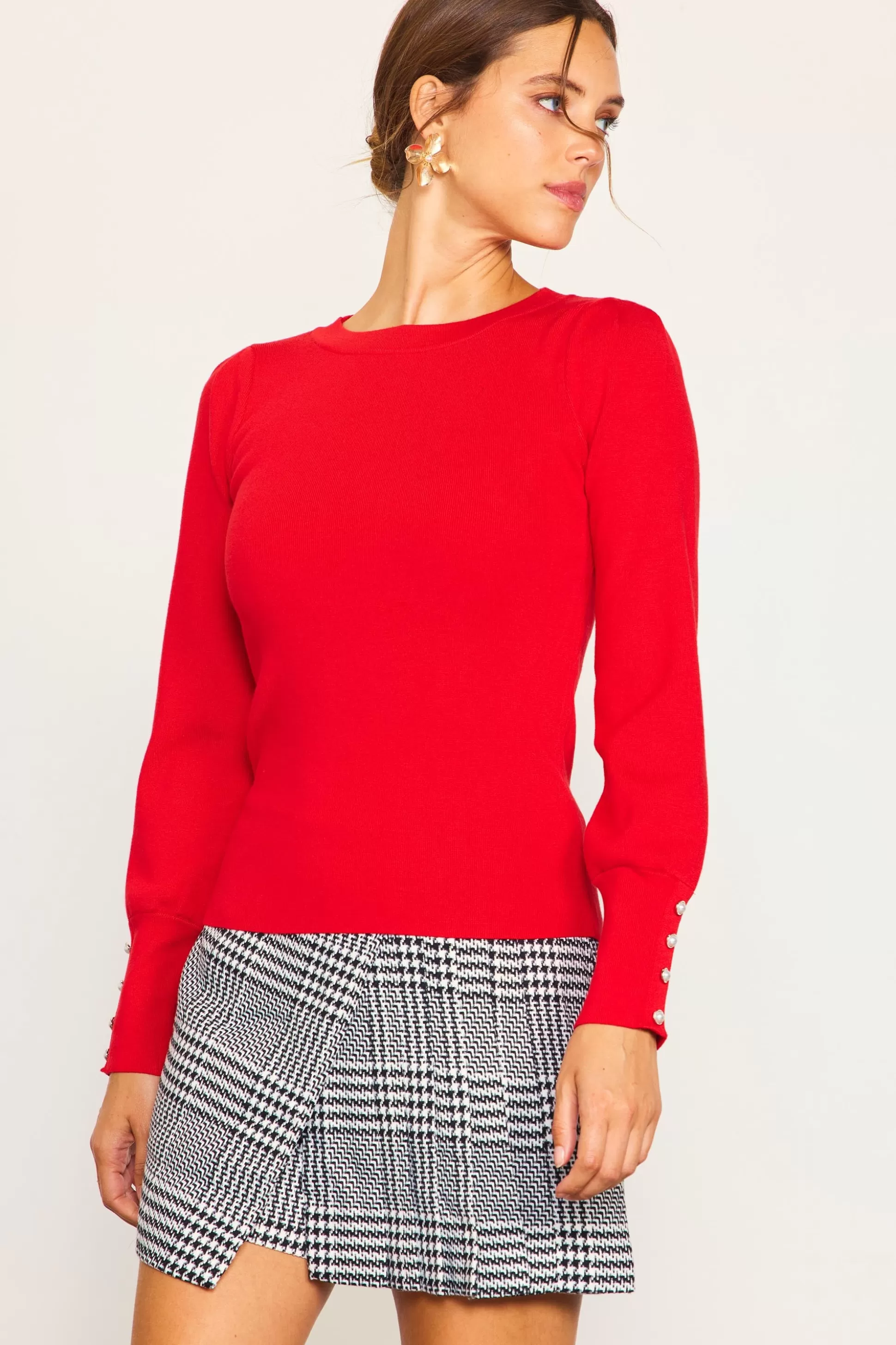 SKIES ARE BLUE Sweaters>Jewel Detail Longsleeve Sweater Red