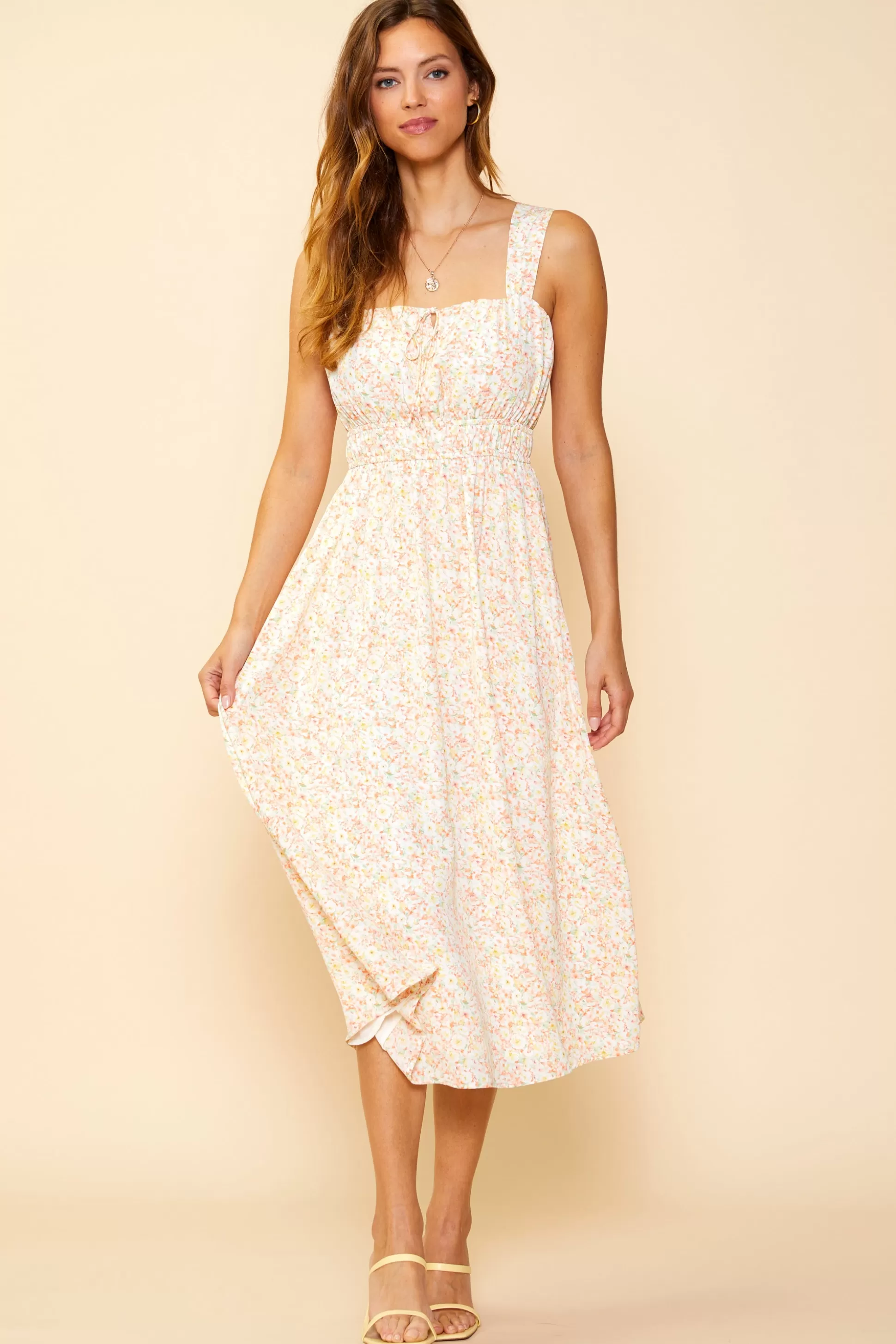 SKIES ARE BLUE Midi Dresses>Julie Floral Printed Midi Dress Peachsorbet