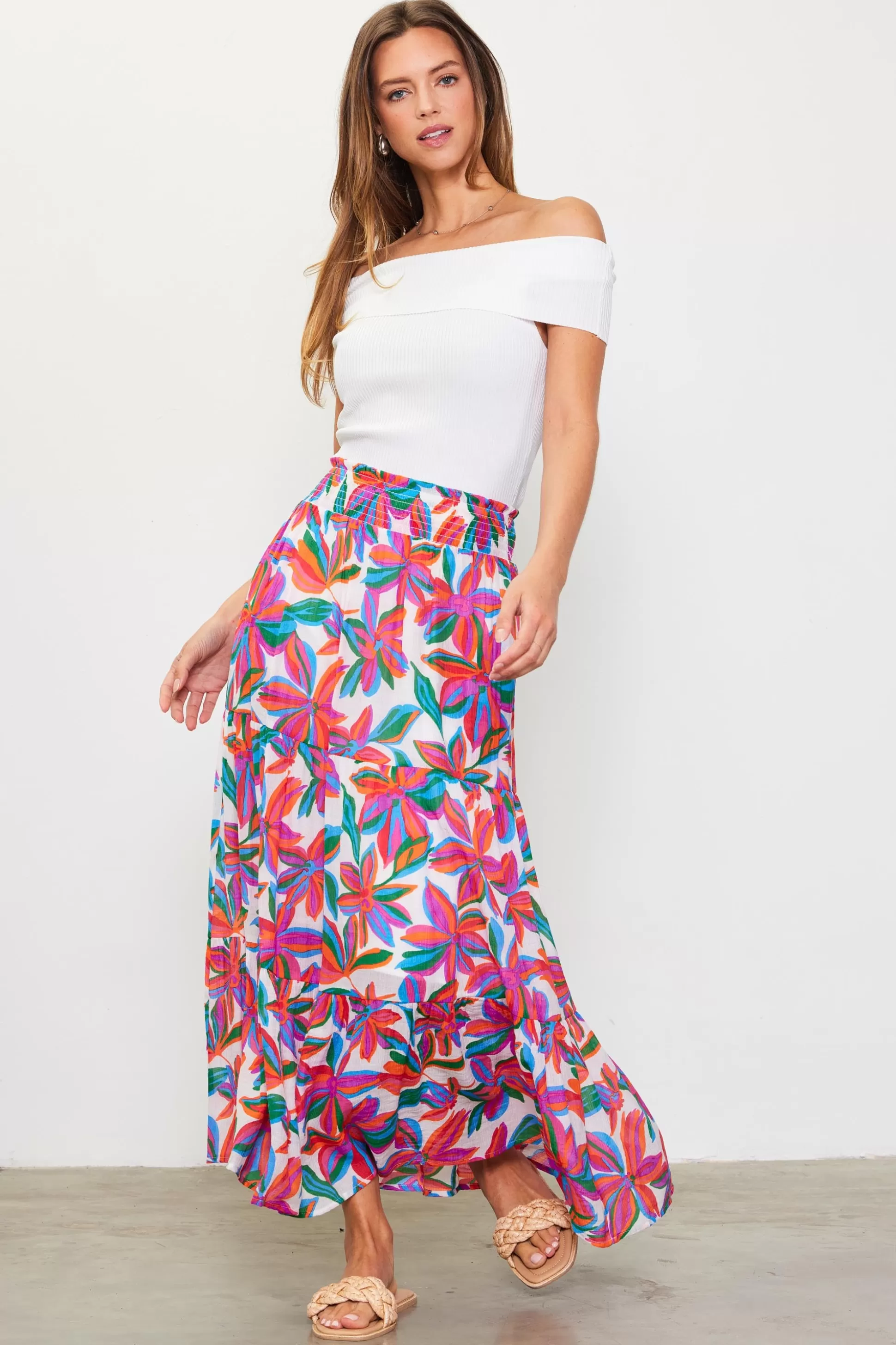 SKIES ARE BLUE Skirts>Juliette Floral Print Midi Skirt Redfloral